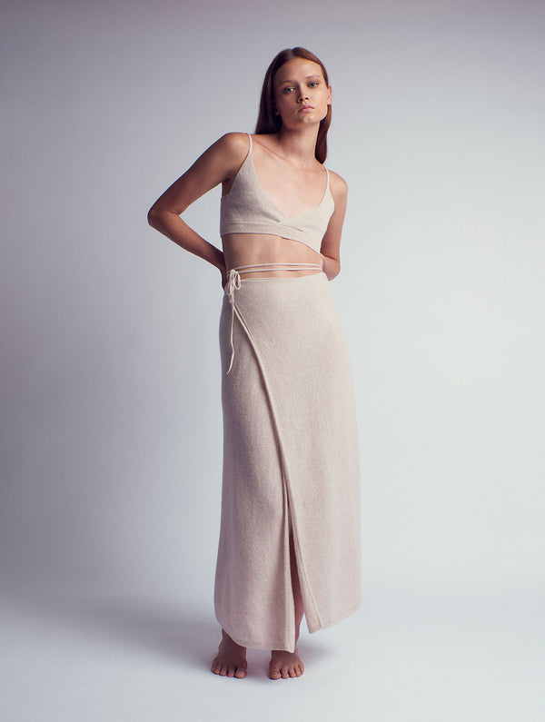 Leap Concept Esmeralda Cashmere Wrap Skirt Ecru