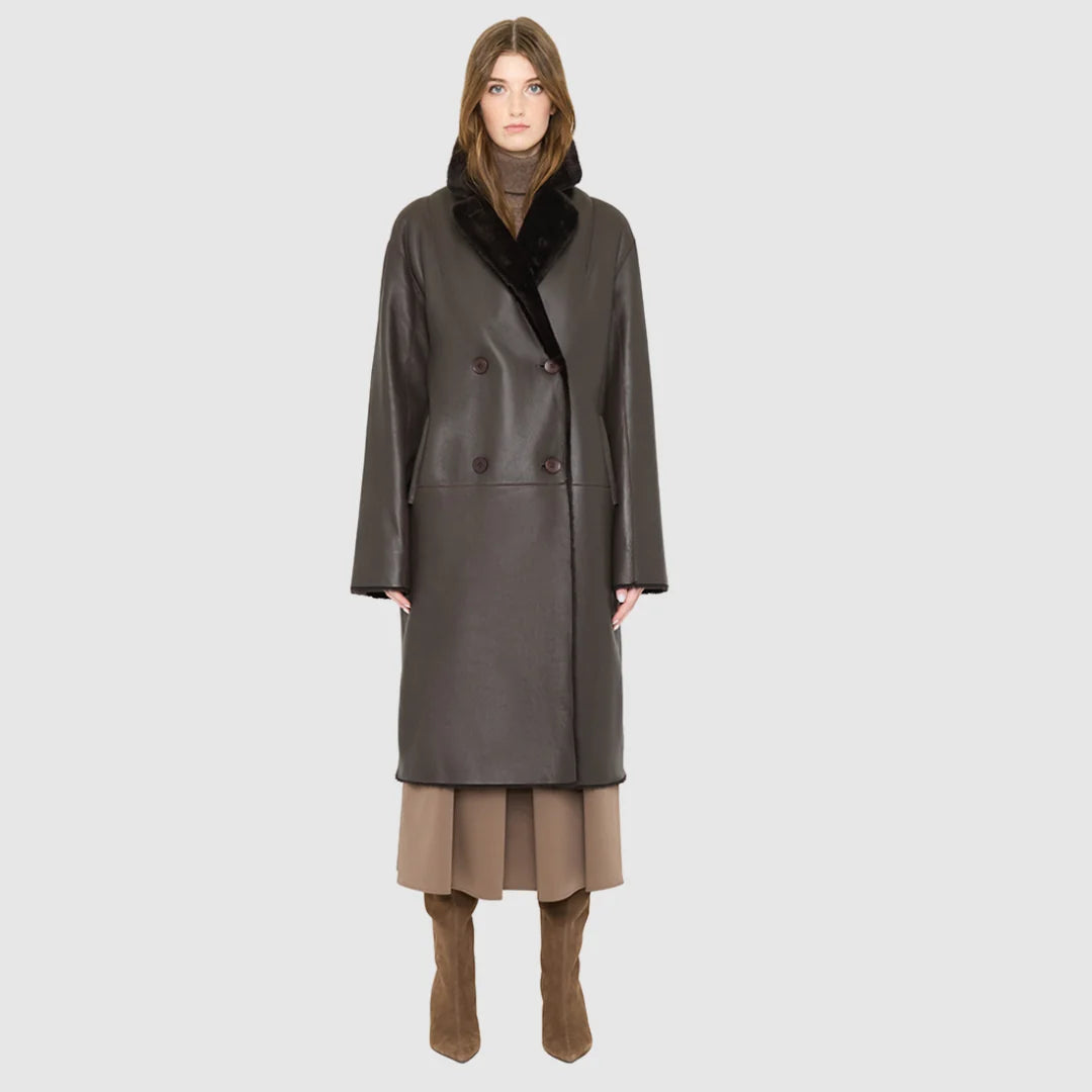 HiSO Elle Nappa Reversible Shearling Coat | Chocolate