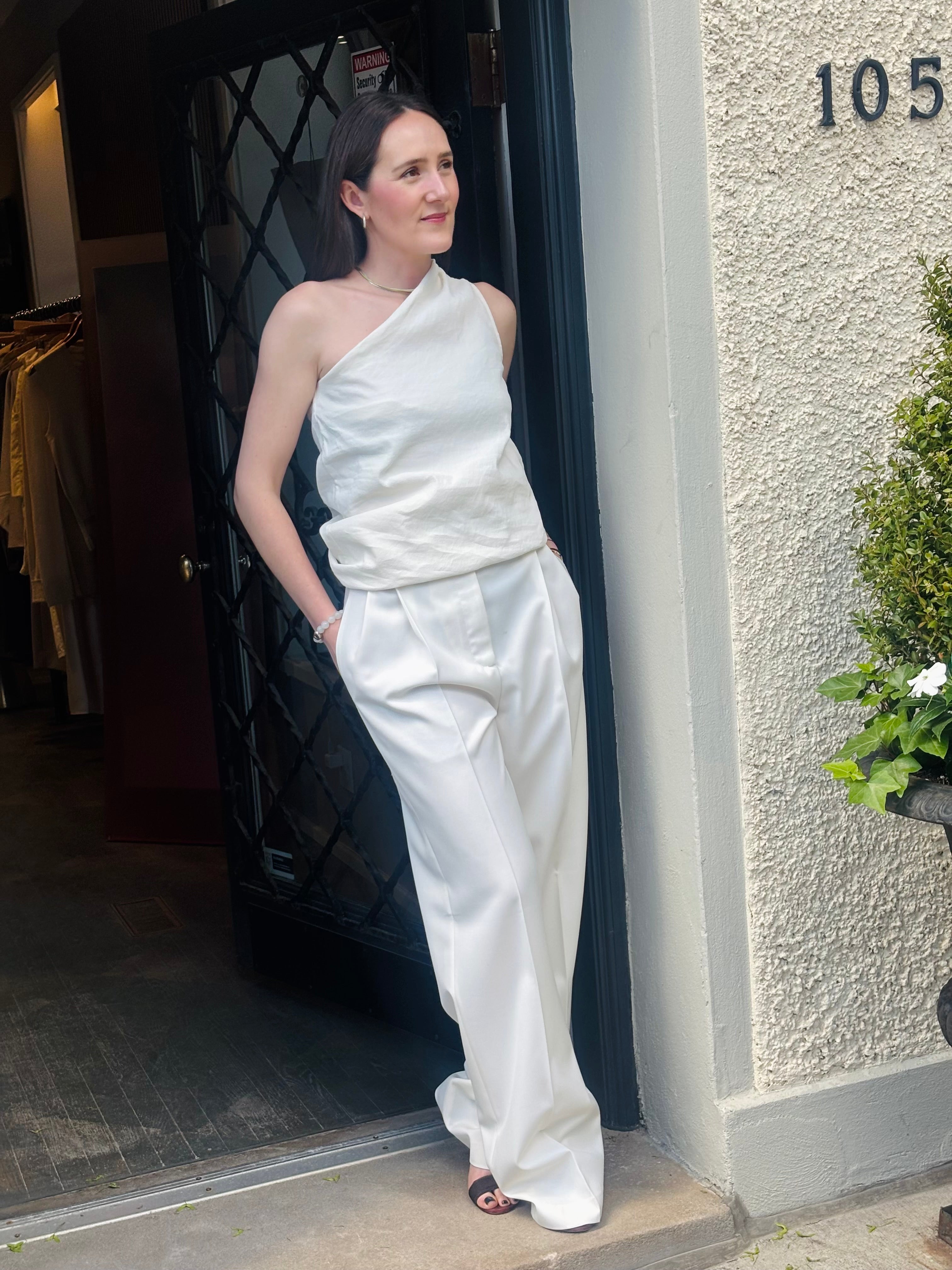 Róhe One Shoulder Sculptural Knit Top | Off White