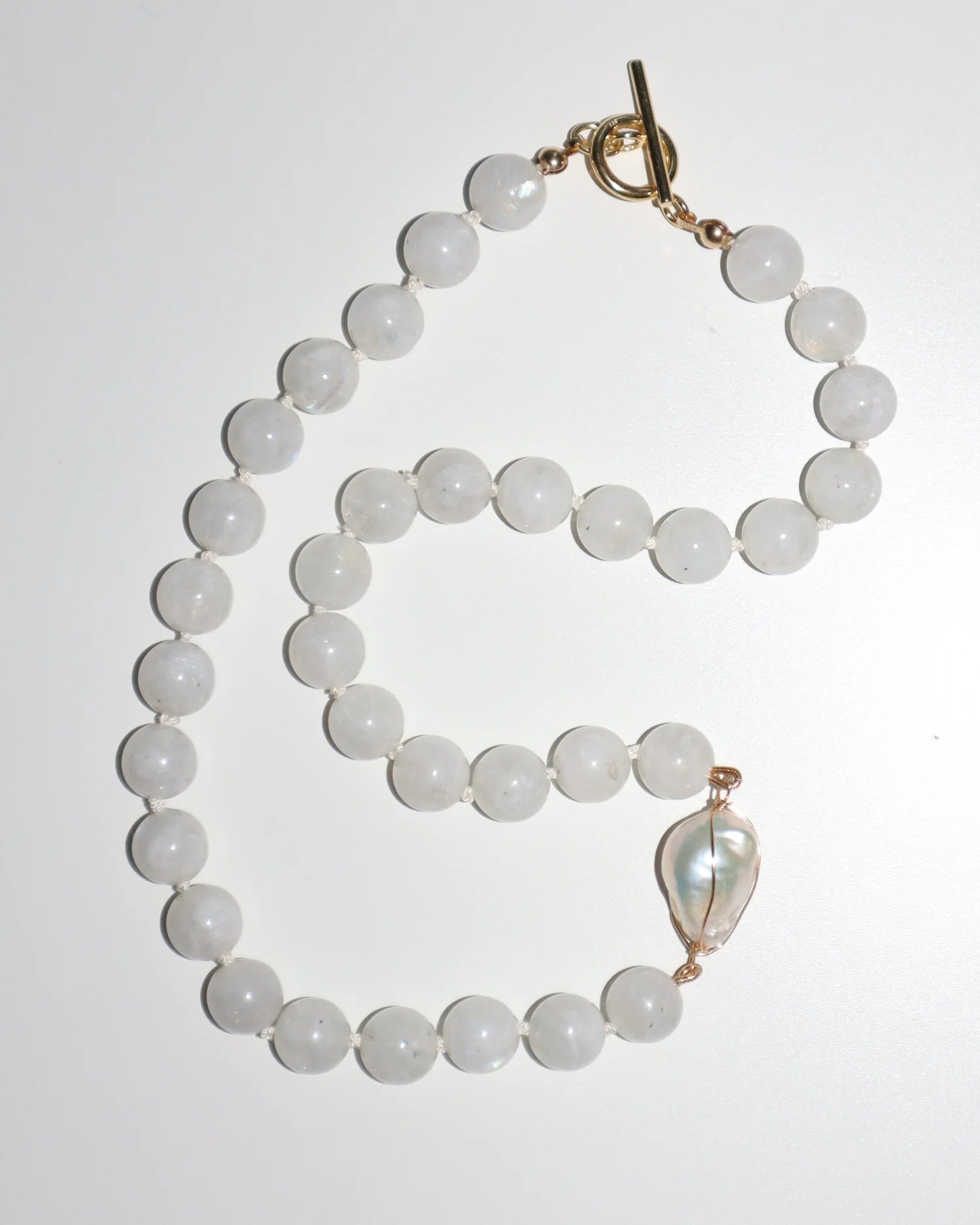 CMD Moonstone Necklace/ Wrapped Baroque Pearl