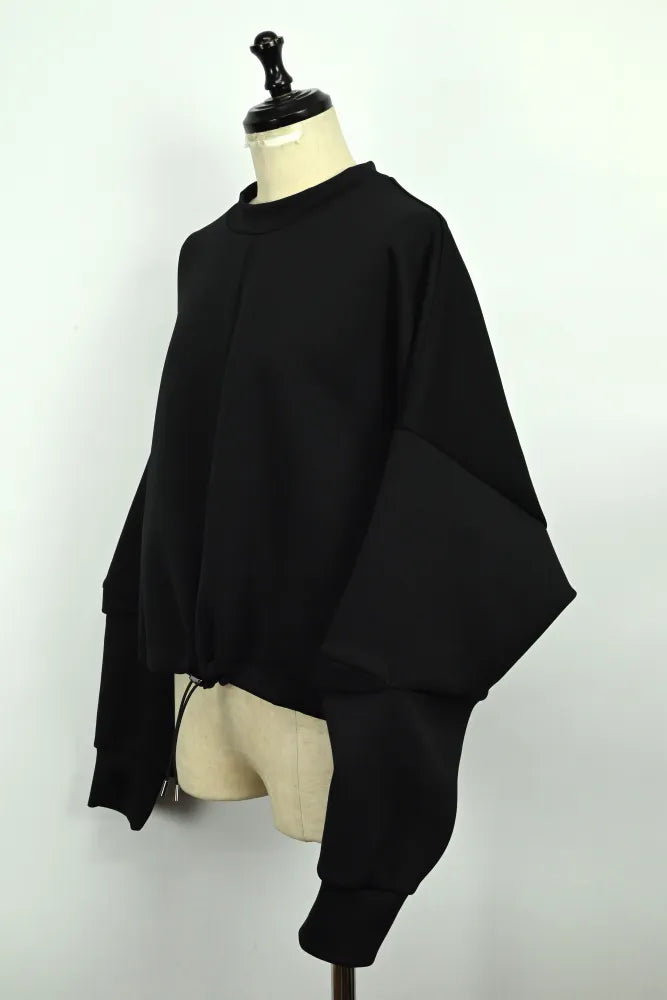 UJOH Black Long Sleeve Cropped Drawcord Top