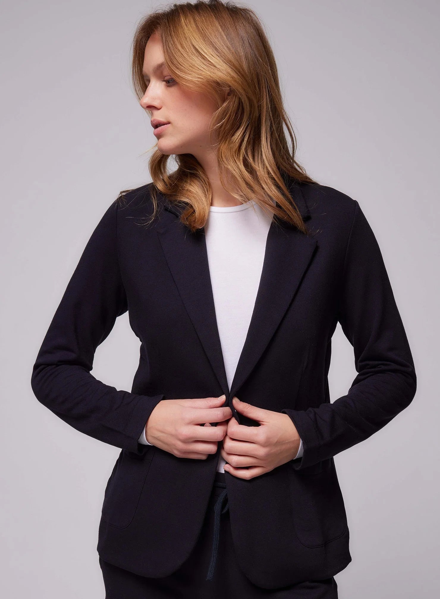 Majestic Filatures French Terry One-Button Blazer Noir