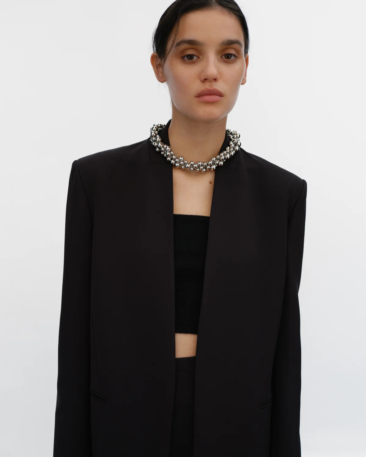 ELY ELY Hany Collarless Long Coat | Black
