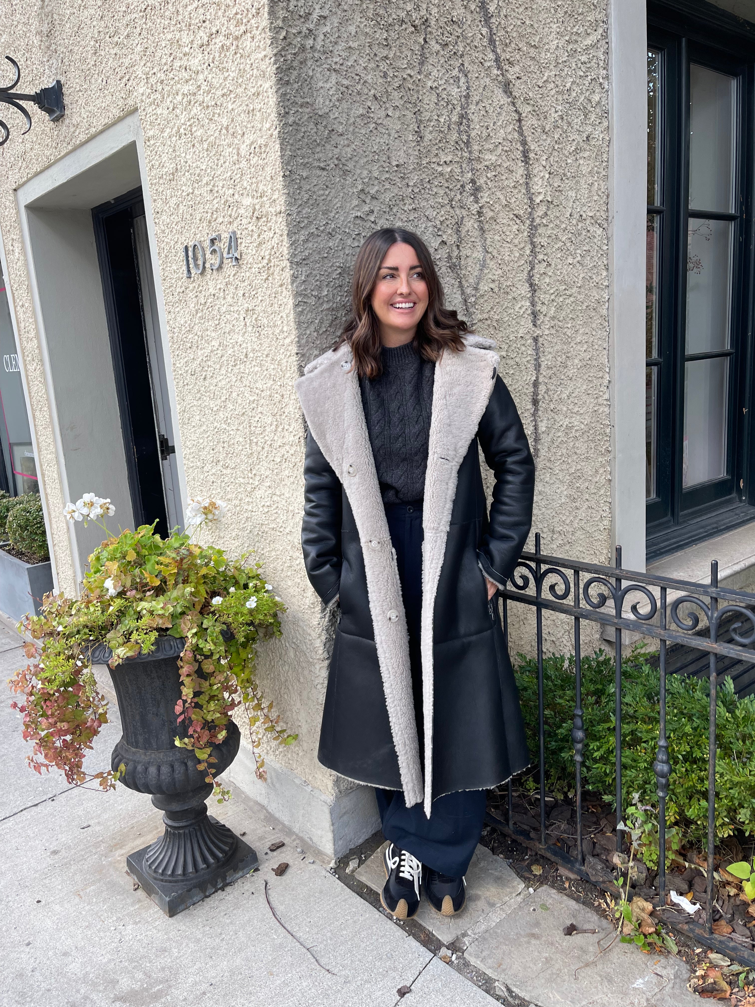 HiSO Zira Black Beige Reversible Shearling Coat