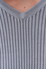 Filippa K Stone Grey Rib V-Neck Sweater