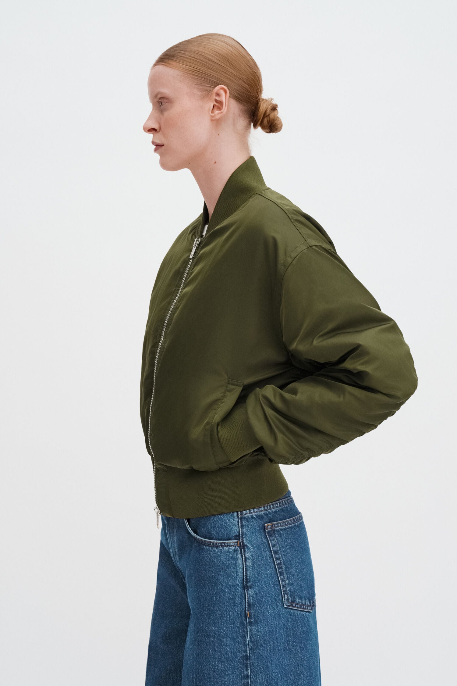 Filippa K Nylon Zip Bomber Jacket | Midnight Green