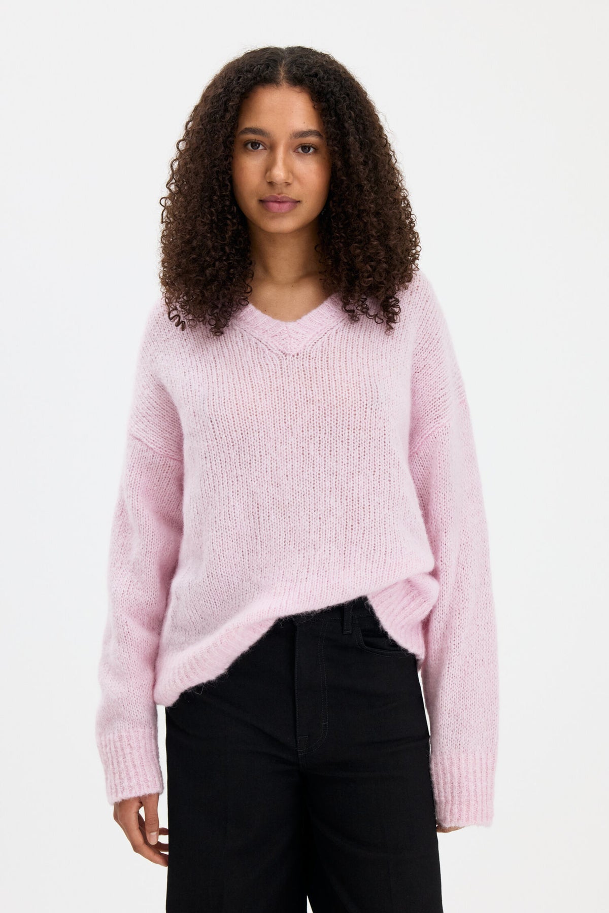 Filippa K Hairy Alpaca V-Neck Sweater | Light Pink