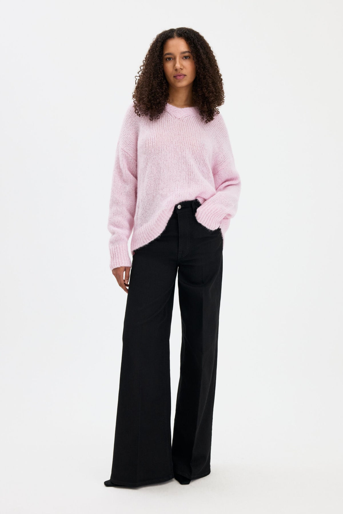 Filippa K Hairy Alpaca V-Neck Sweater | Light Pink
