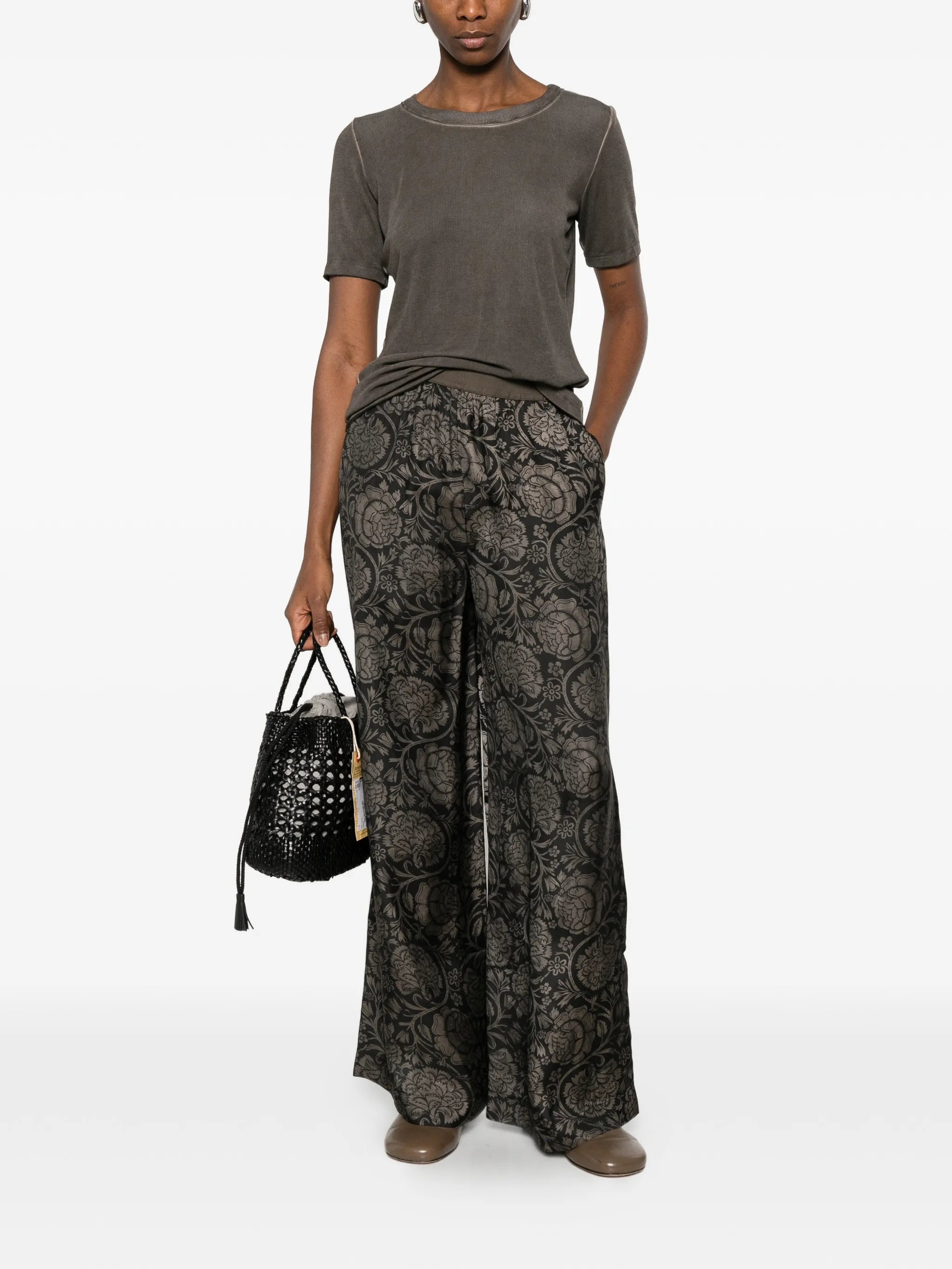 Uma Wang Floral Print Pansy Pants | Black Tan