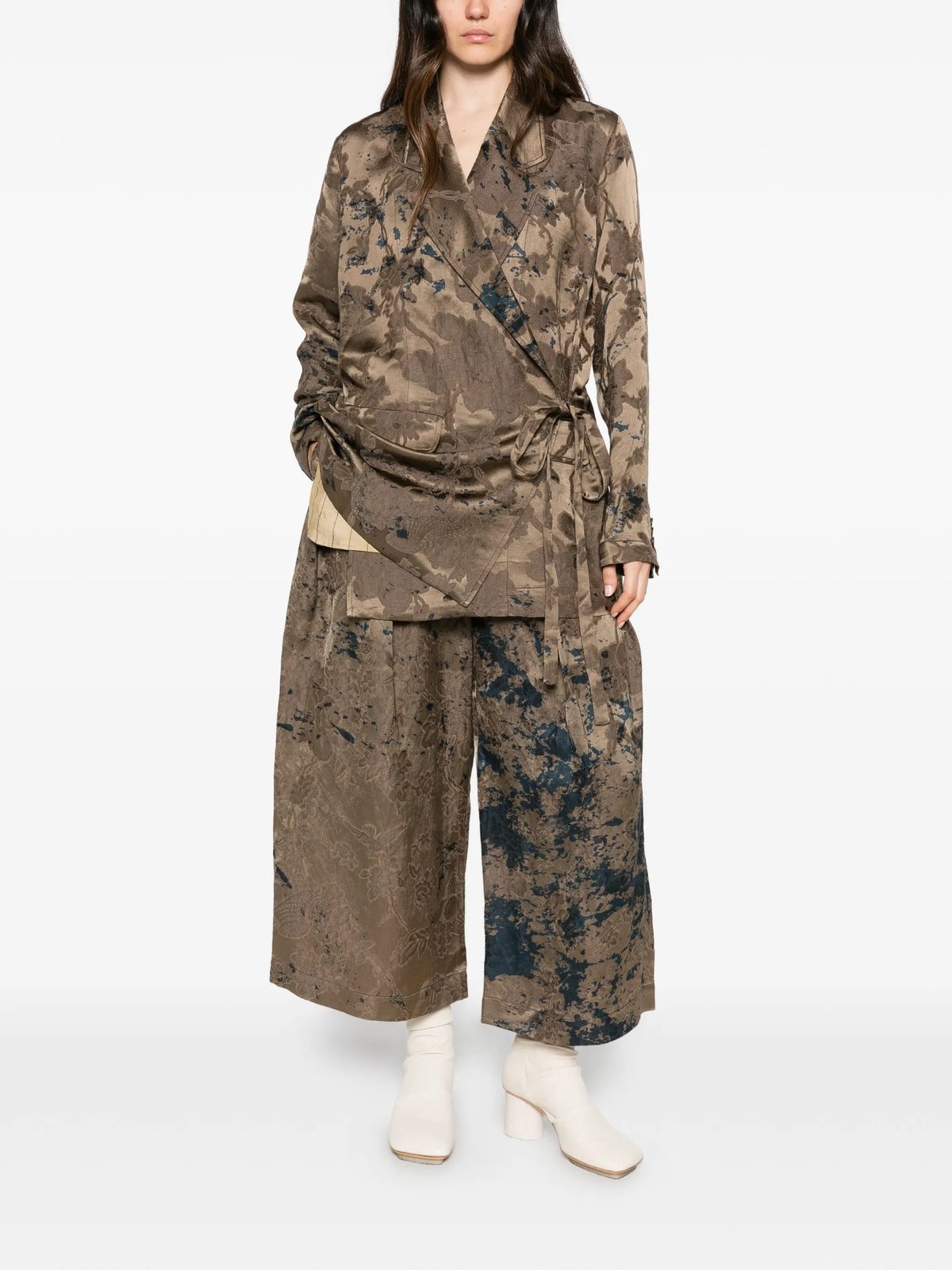 Uma Wang Khloe Print Linen Jacket | Brown Blue