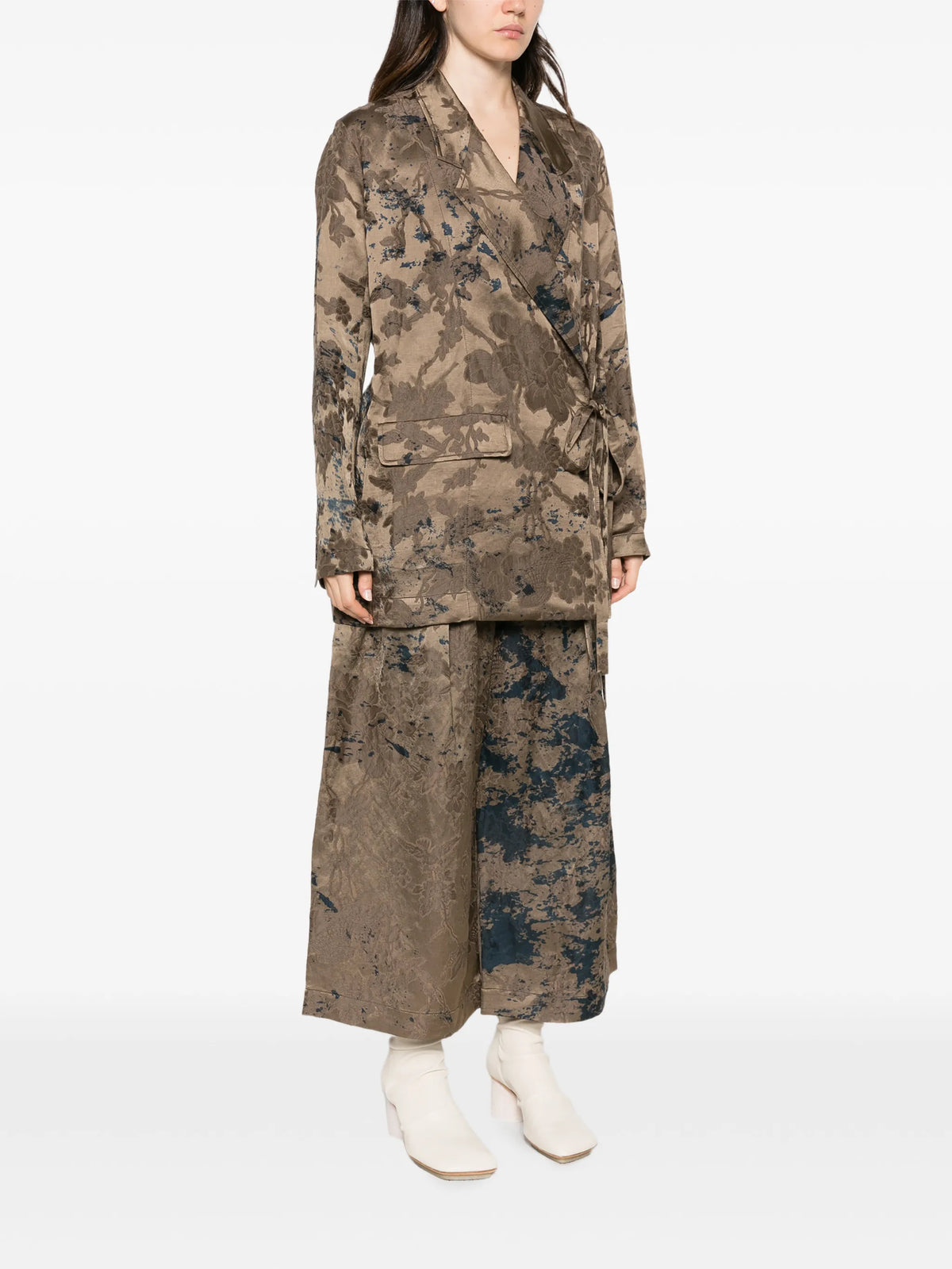 Uma Wang Khloe Print Linen Jacket | Brown Blue