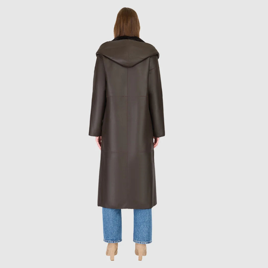 HiSO Meloni Nappa Reversible Hooded Shearling Coat | Chocolate