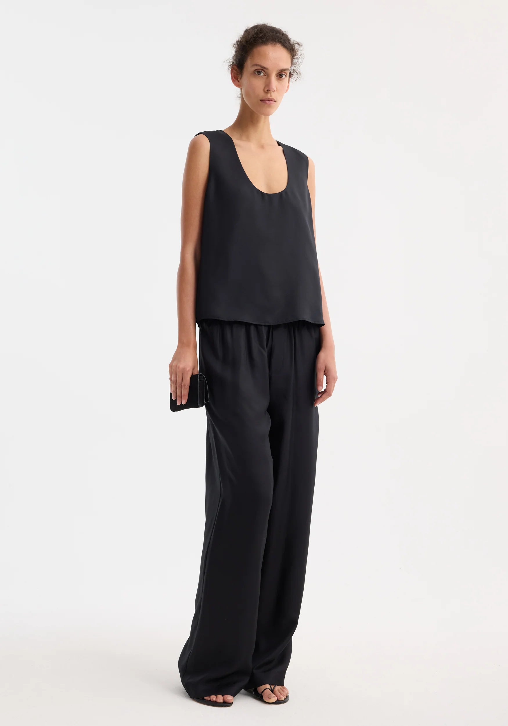 Róhe Wide Leg Silk Trousers | Black