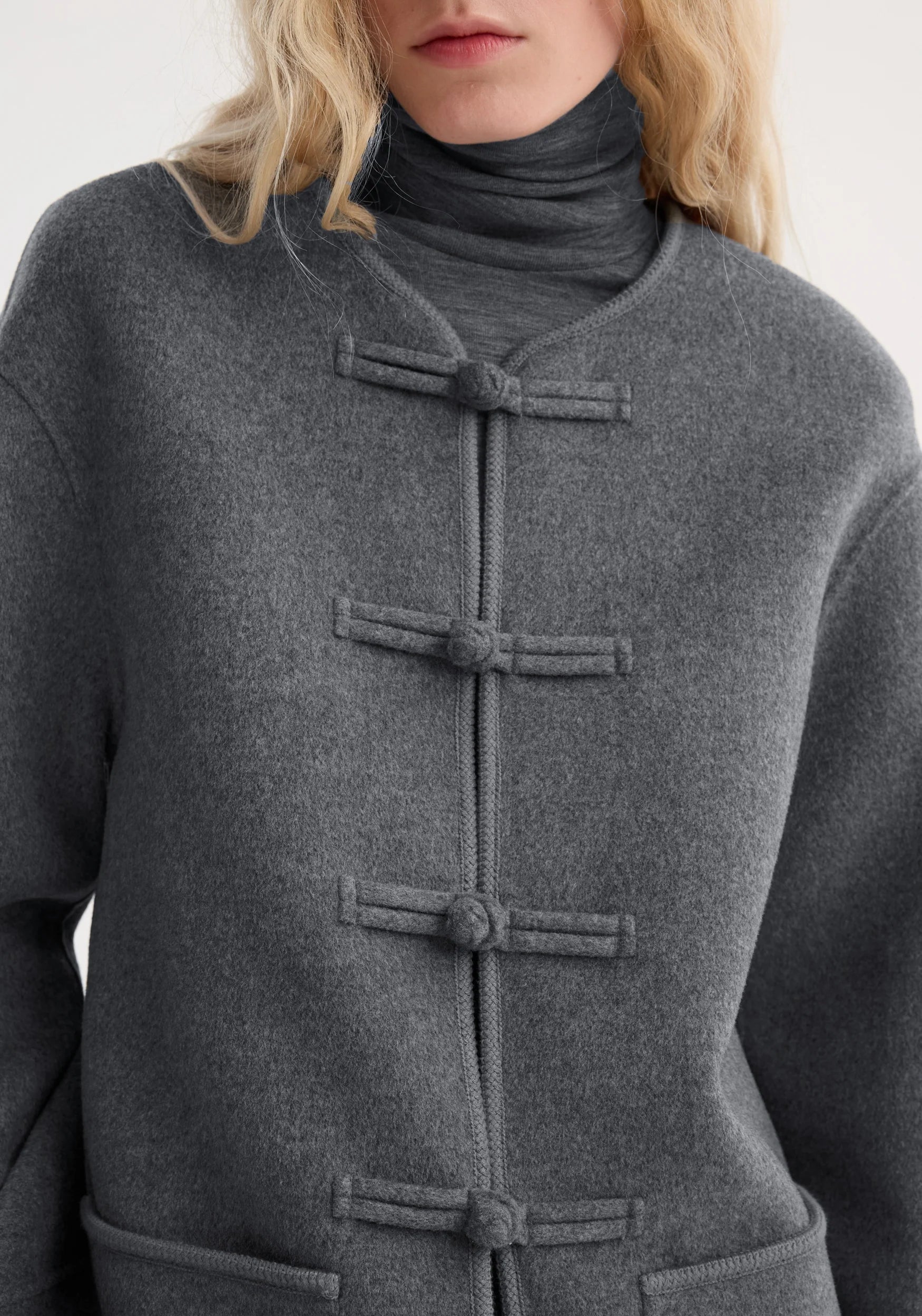 Róhe Mandarin Double-Faced Wool Jacket | Mid Grey Melange