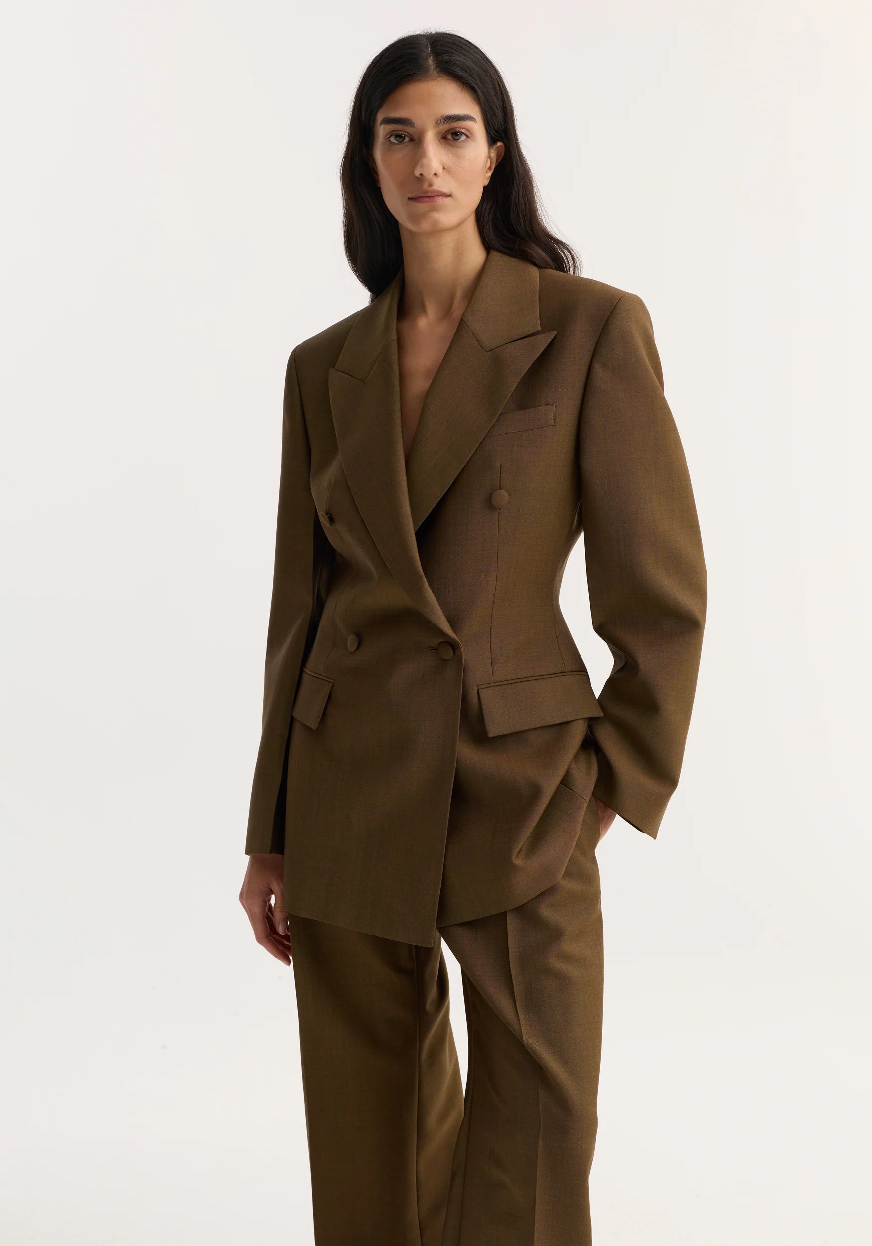 Róhe Double-Breasted Waisted Blazer | Golden Brown