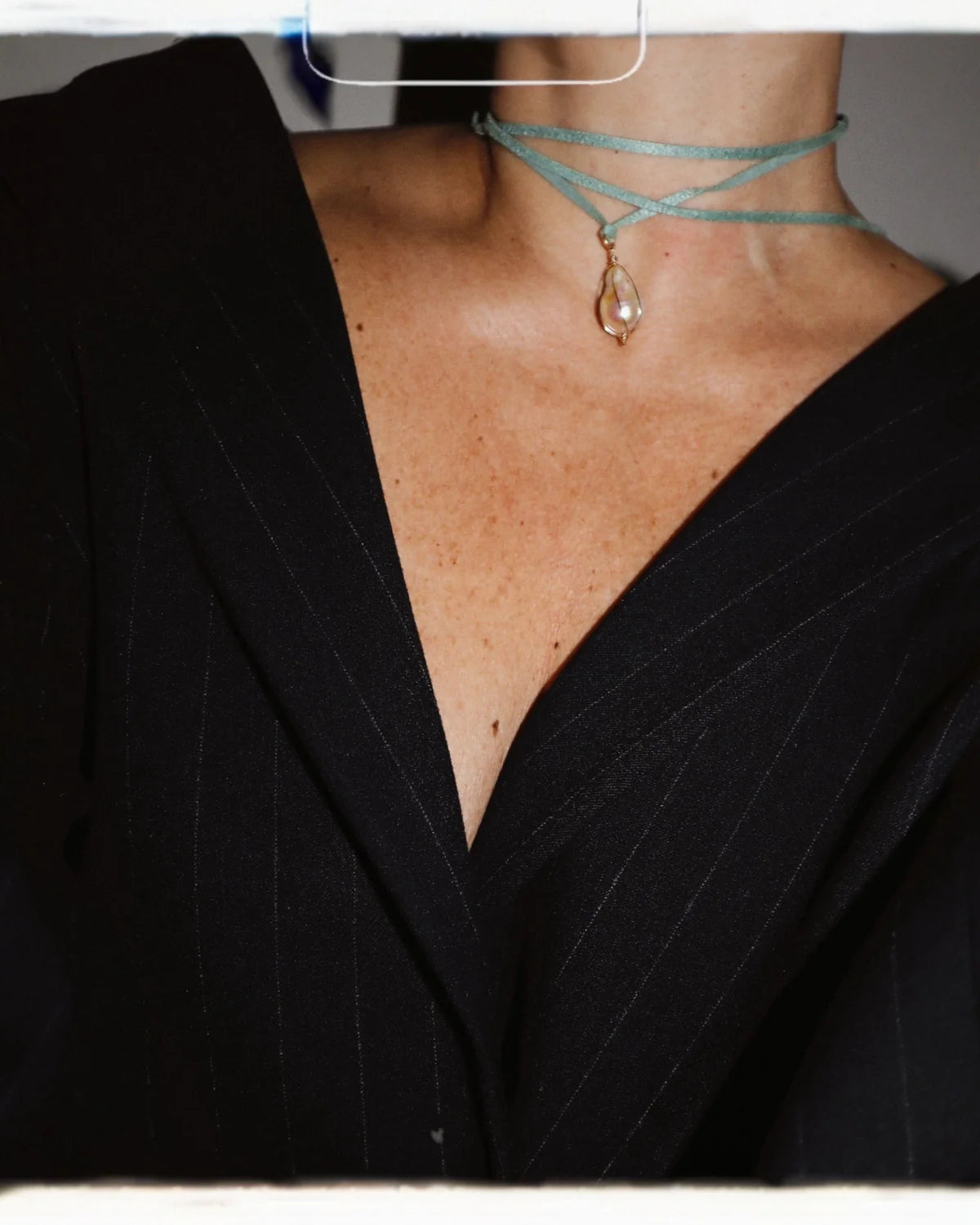 CMD Suede Wrap Necklace/ Baroque Pearl - Turquoise