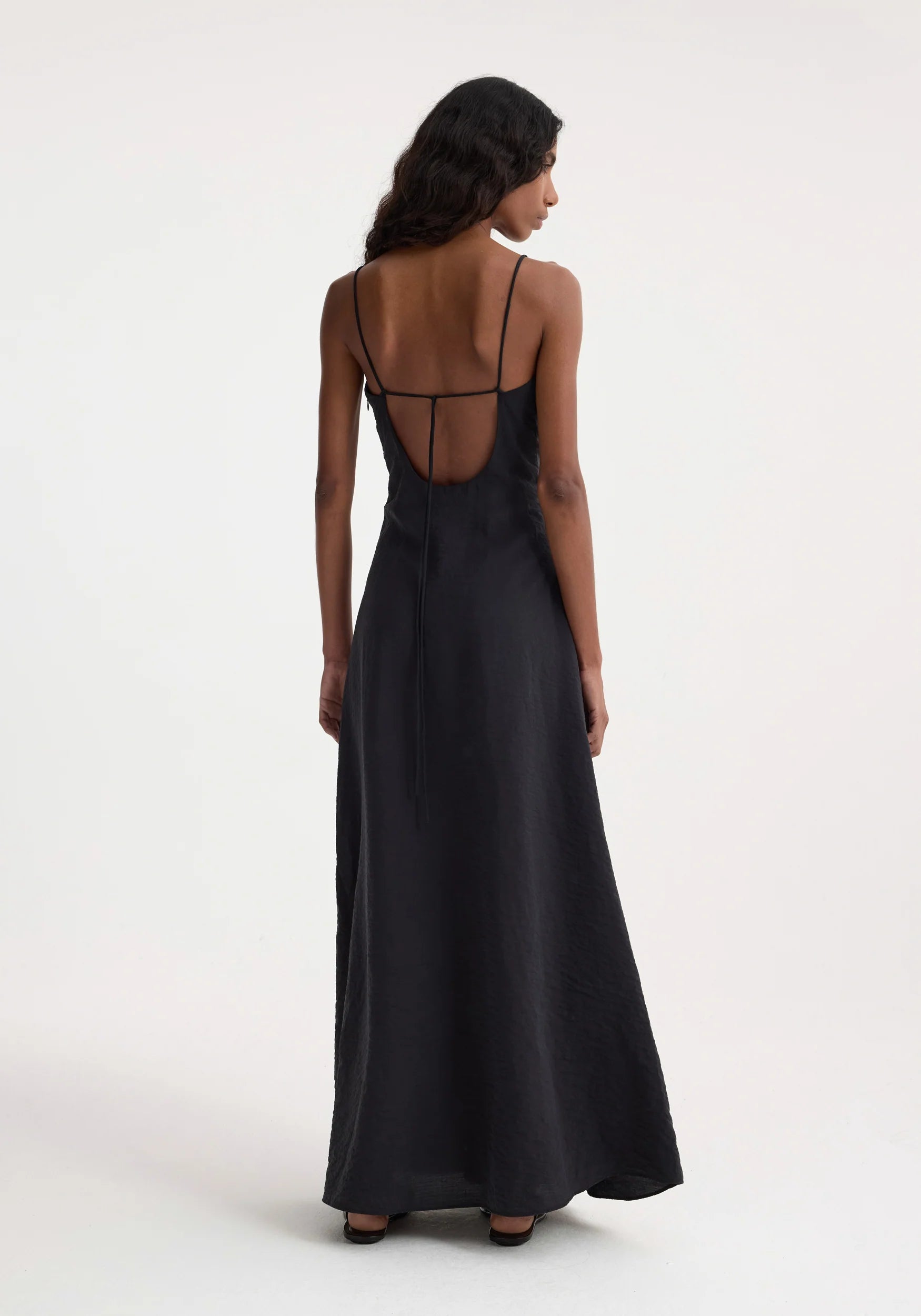 Róhe Hammered Silk V-Neck Slip Dress | Black