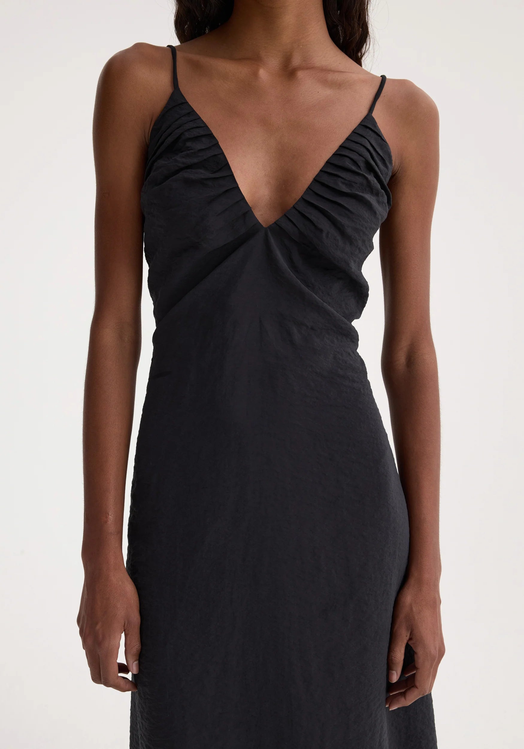 Róhe Hammered Silk V-Neck Slip Dress | Black