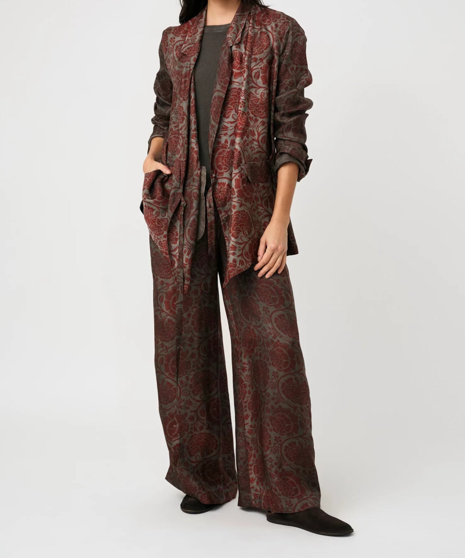 Uma Wang Floral Print Pansy Pants | Grey Red