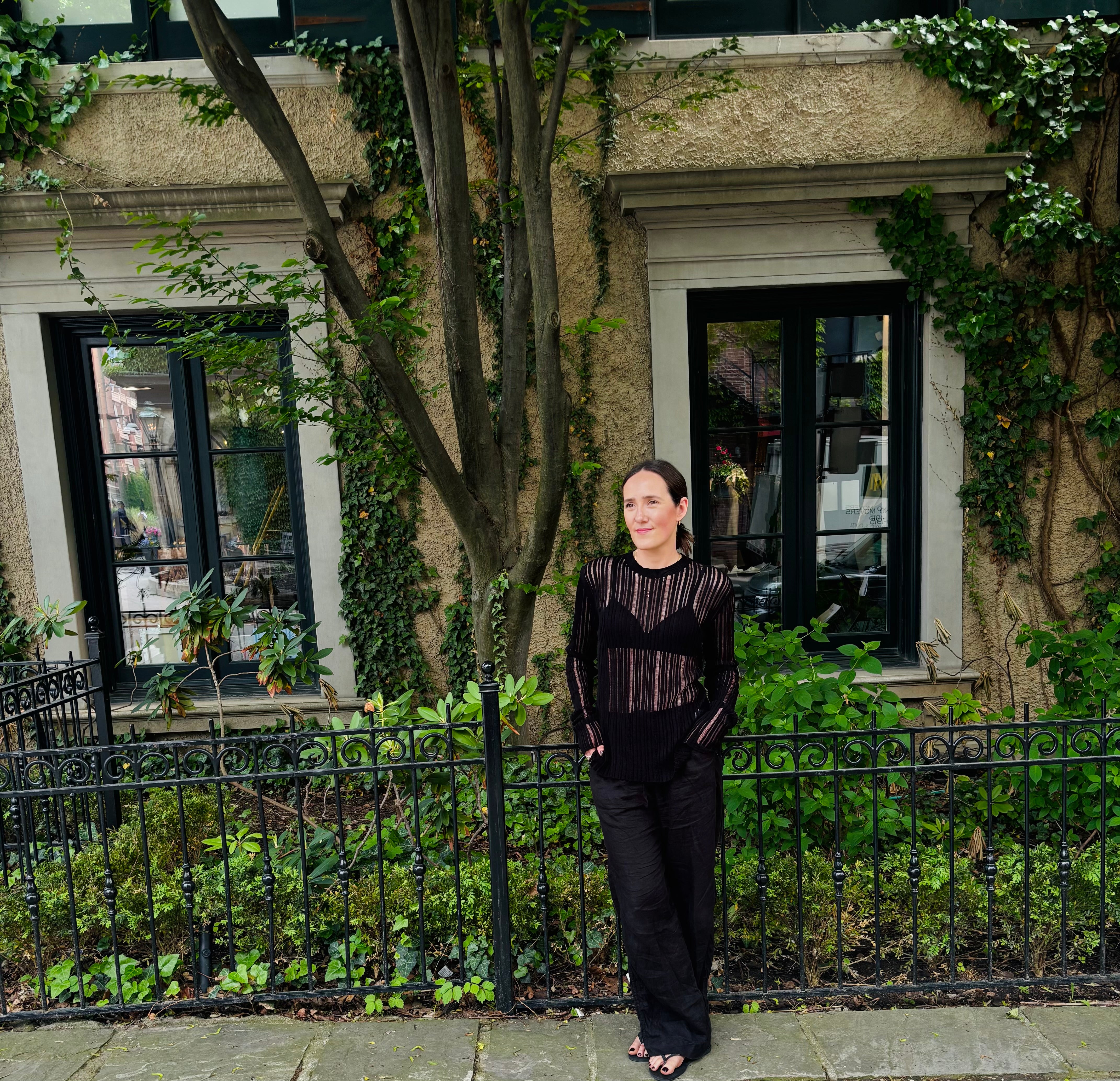 Des Phemmes Black Rib Knit Backless LS Top