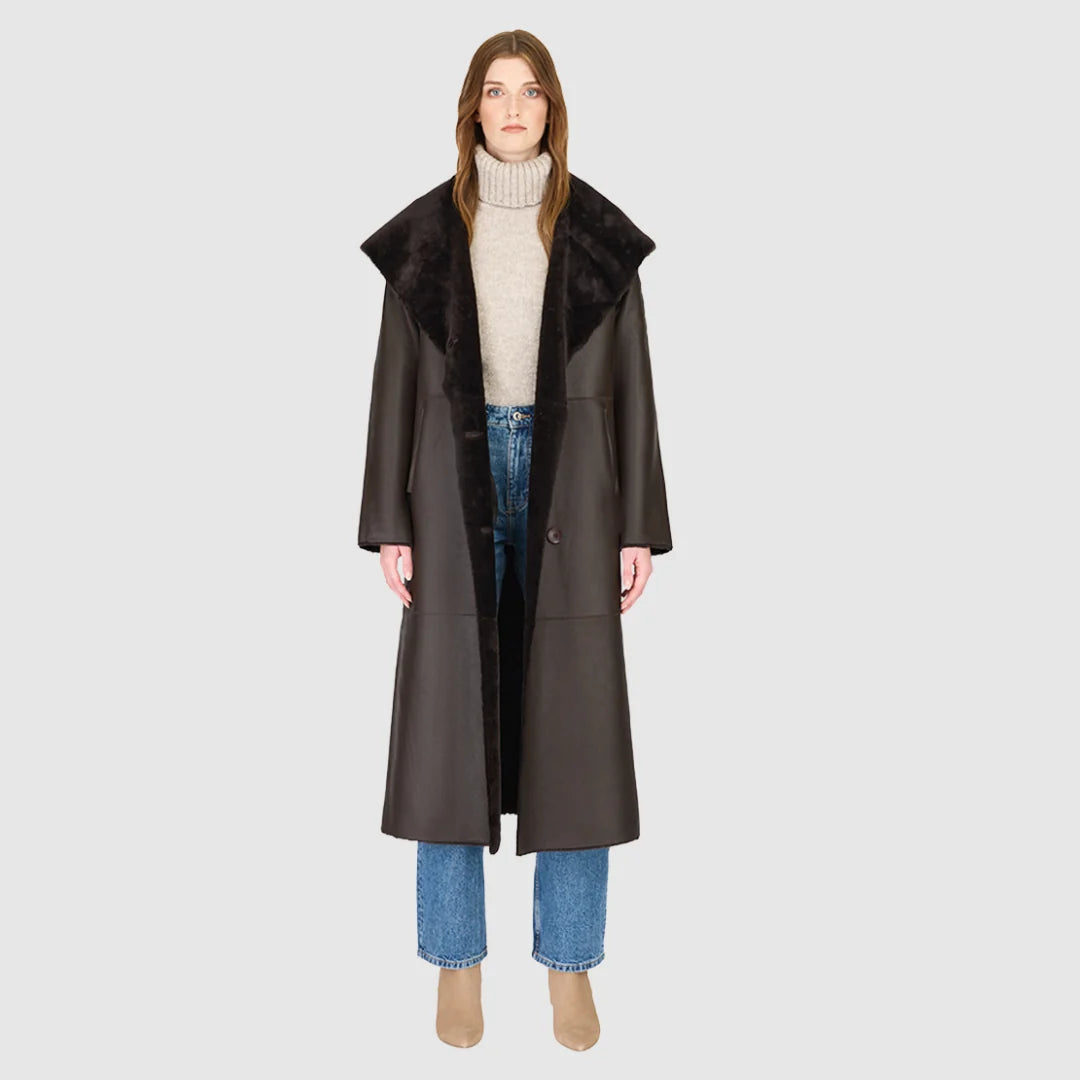 HiSO Meloni Nappa Reversible Hooded Shearling Coat | Chocolate
