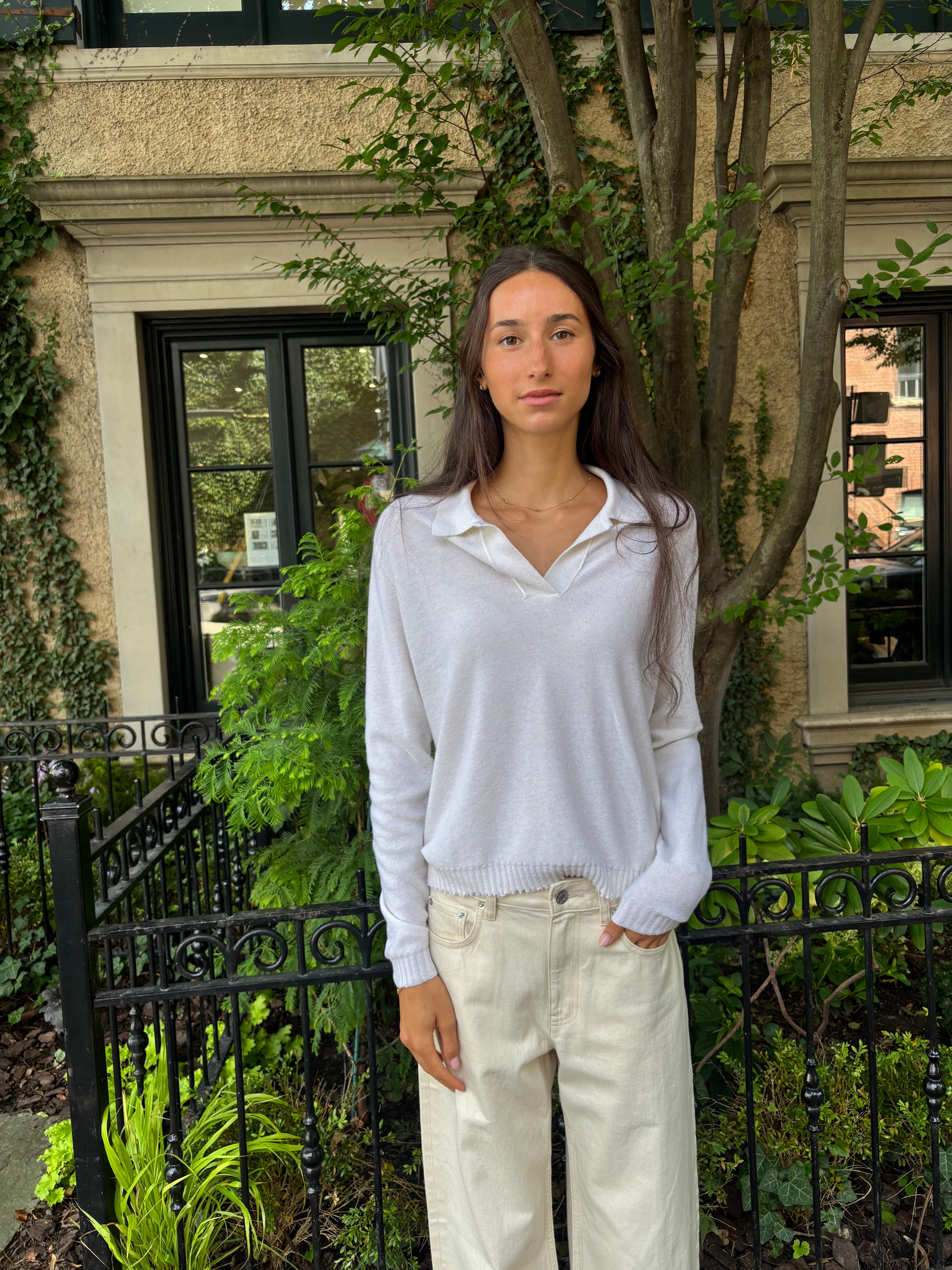 MJ Watson Cashmere Silk Polo Sweater | Natural