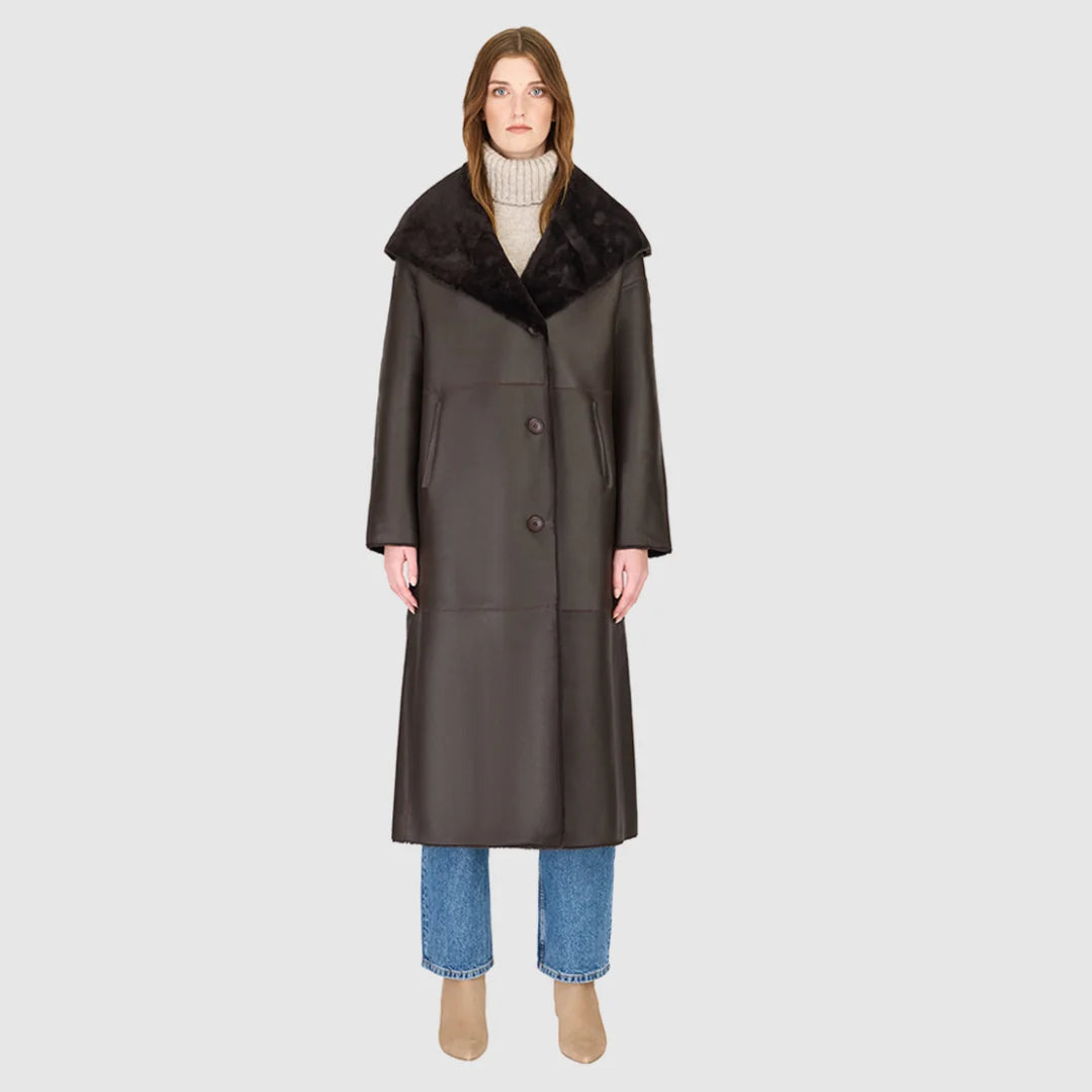 HiSO Meloni Nappa Reversible Hooded Shearling Coat | Chocolate