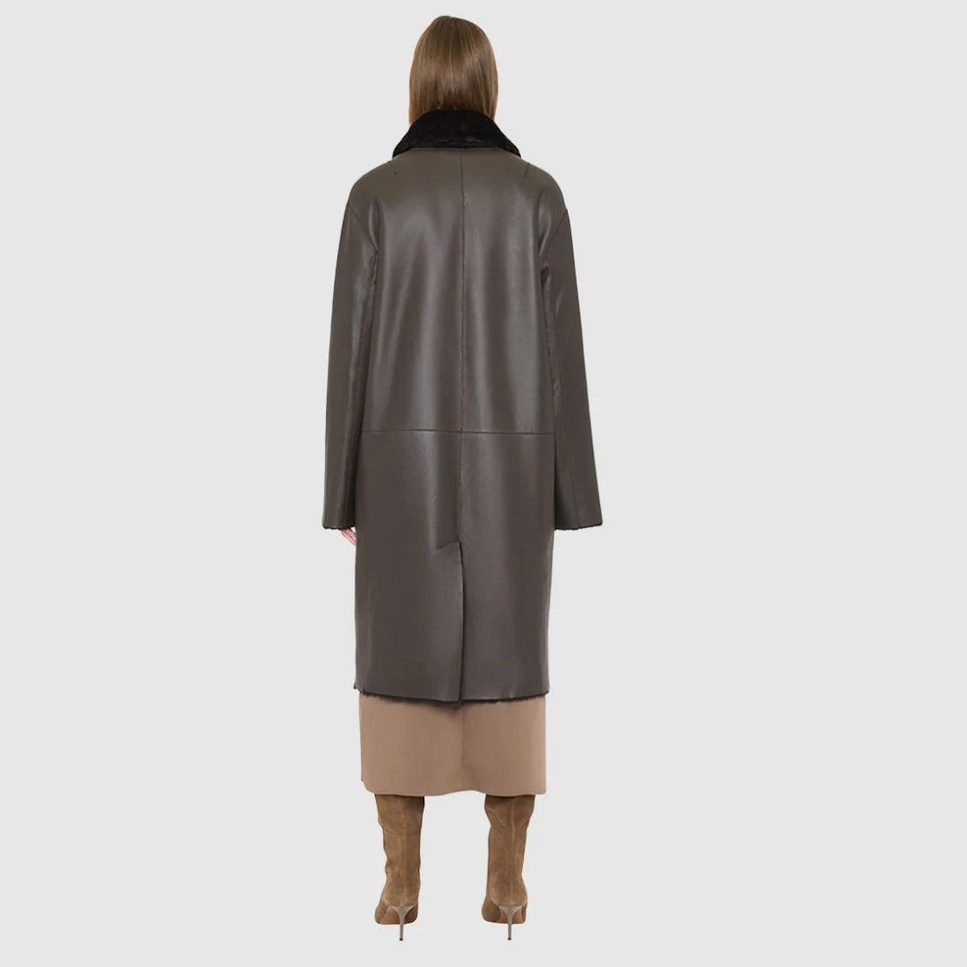 HiSO Elle Nappa Reversible Shearling Coat | Chocolate