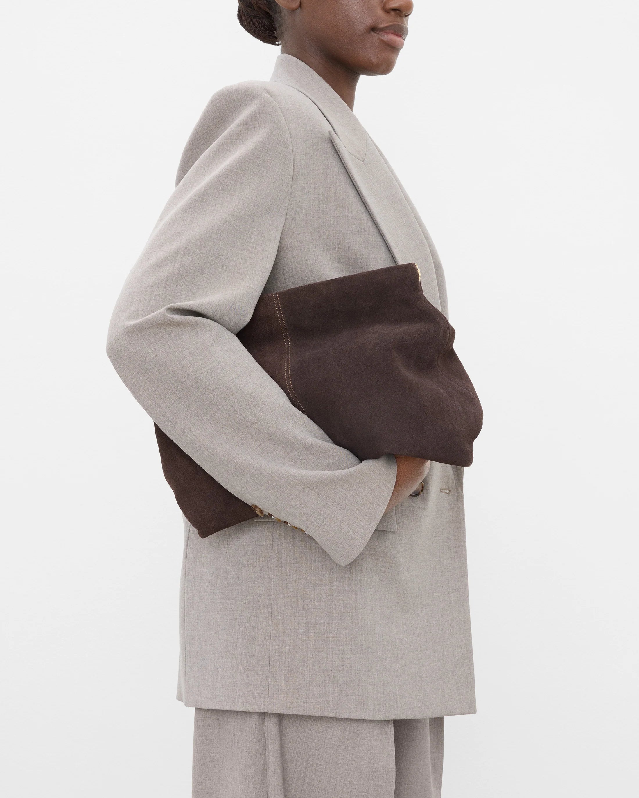 Flattered Clay Clutch | Chocolate Suede