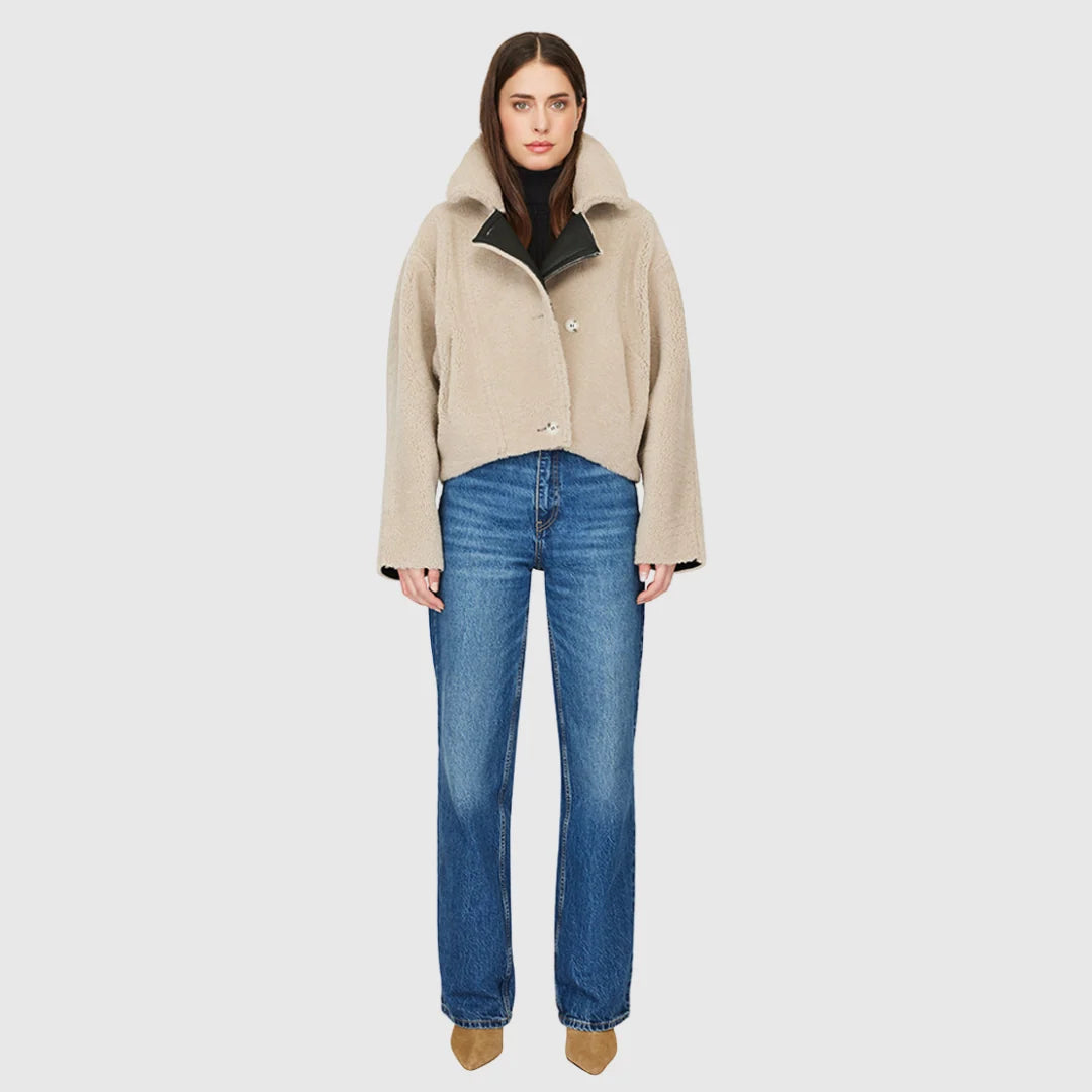 HiSO Aria Nappa Reversible Shearling Coat | Black Beige