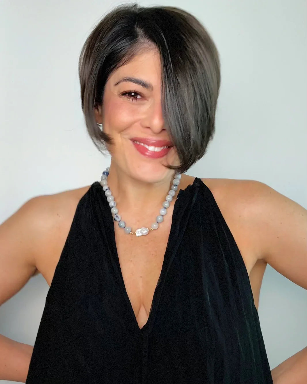 CMD Blue Quartz Necklace/ Wrapped Baroque Pearl