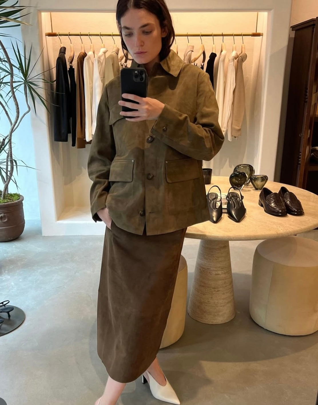 Vince Midi Suede Skirt