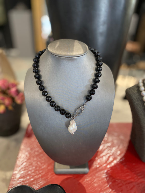 Clementine's x The Loved One Black Onyx Necklace/ Baroque Pearl