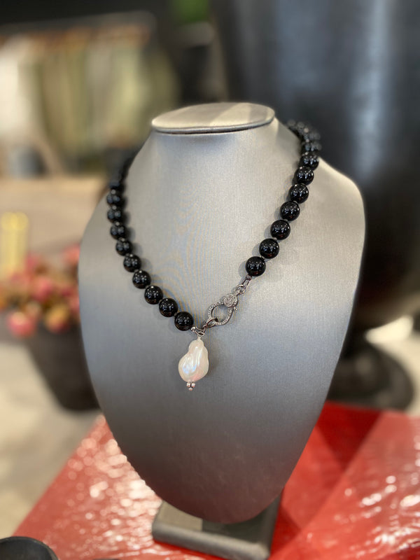 Clementine's x The Loved One Black Onyx Necklace/ Baroque Pearl