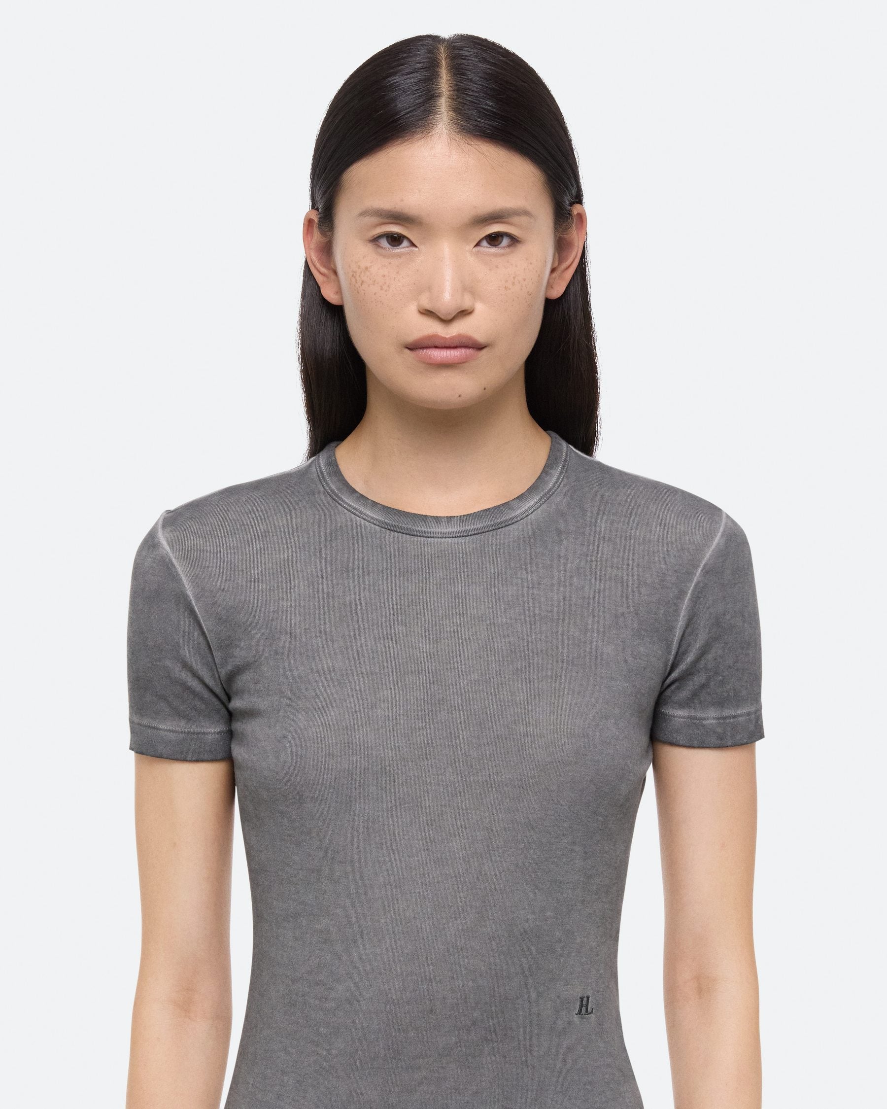 Helmut Lang Garment Dyed Gunmetal Shrunken Tee