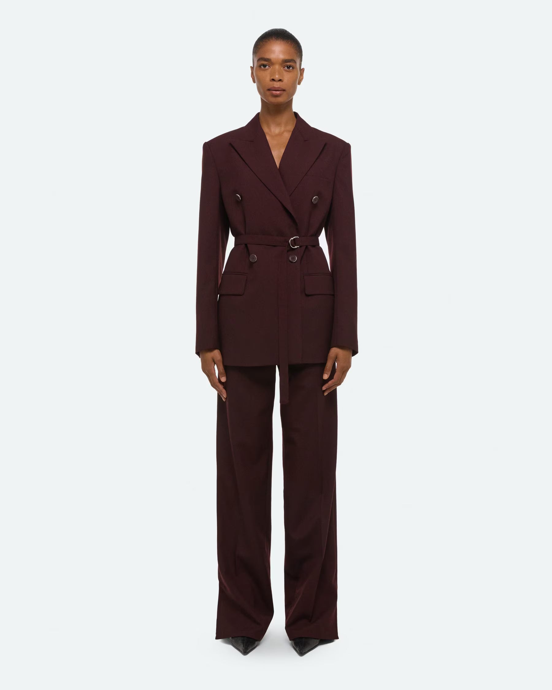 Helmut Lang Double Breasted Belted Blazer | Mahogany