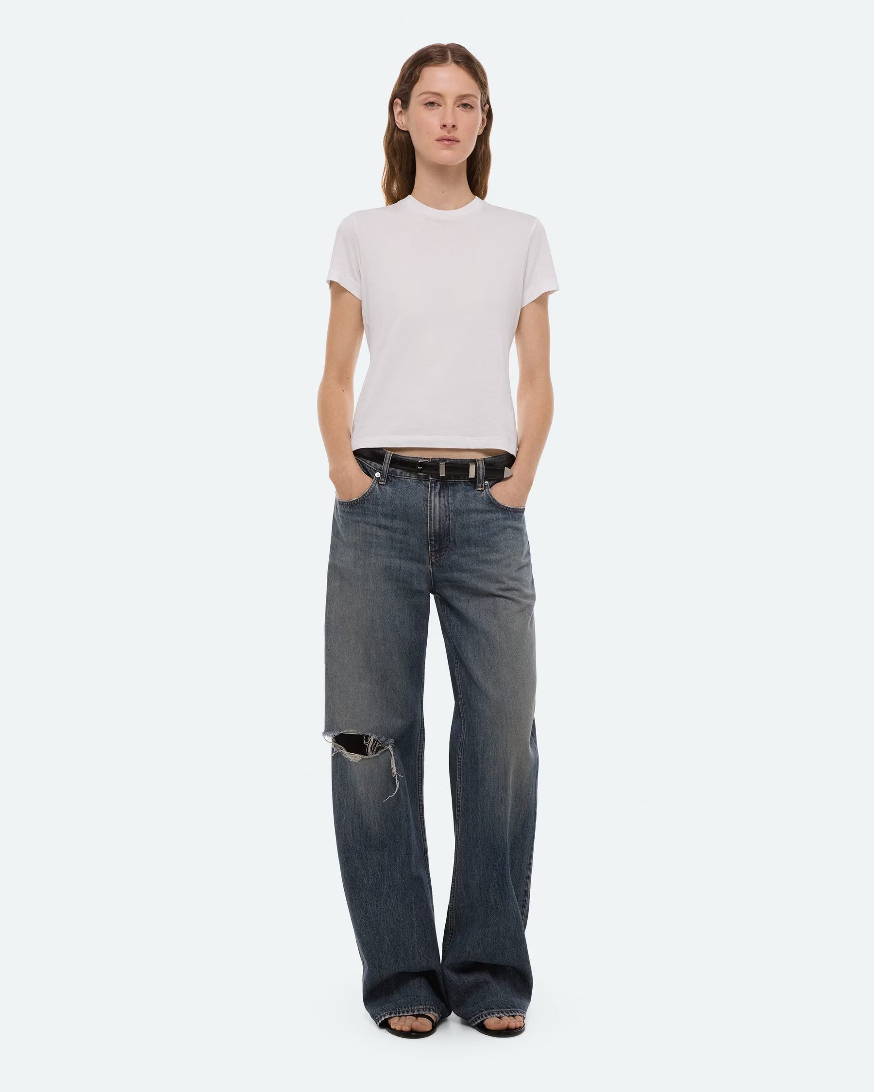 Helmut Lang Destroyed Bootcut Jeans | Tinted Vintage Blue