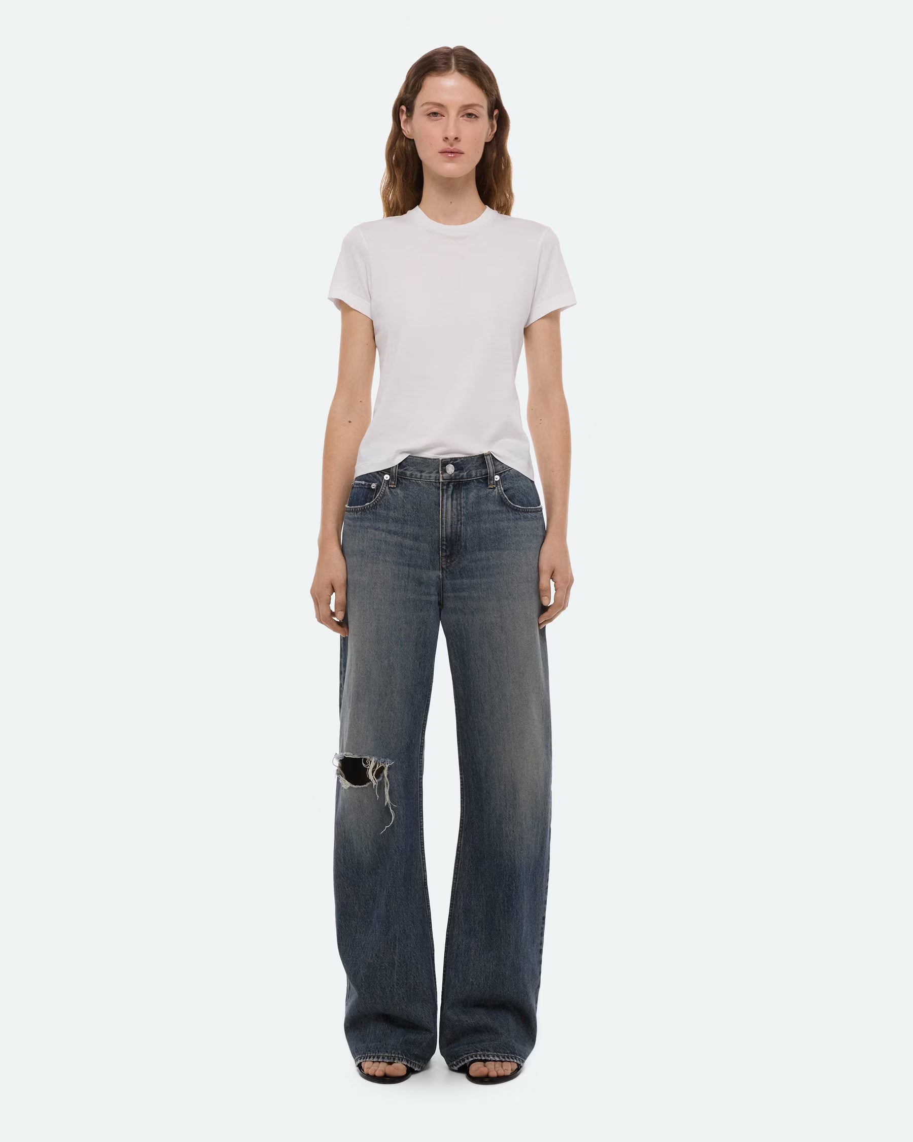 Helmut Lang Destroyed Bootcut Jeans | Tinted Vintage Blue