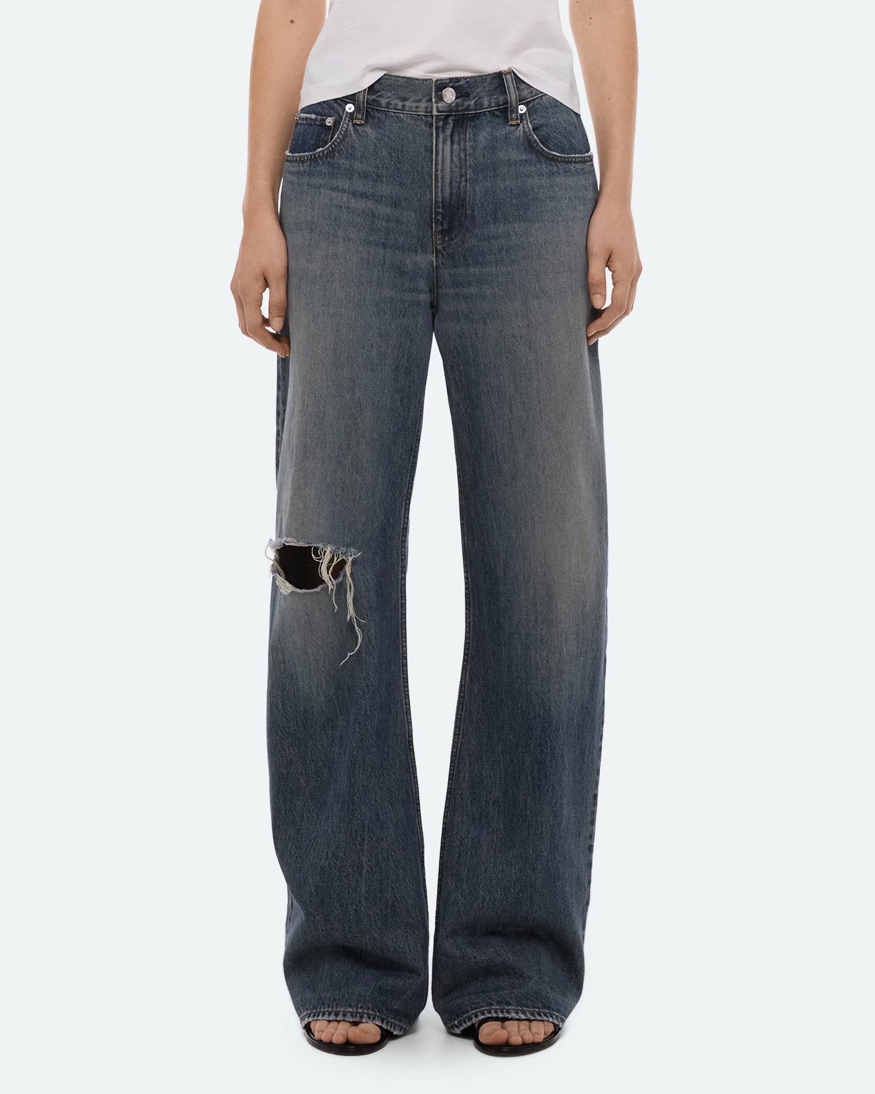 Helmut Lang Destroyed Bootcut Jeans | Tinted Vintage Blue