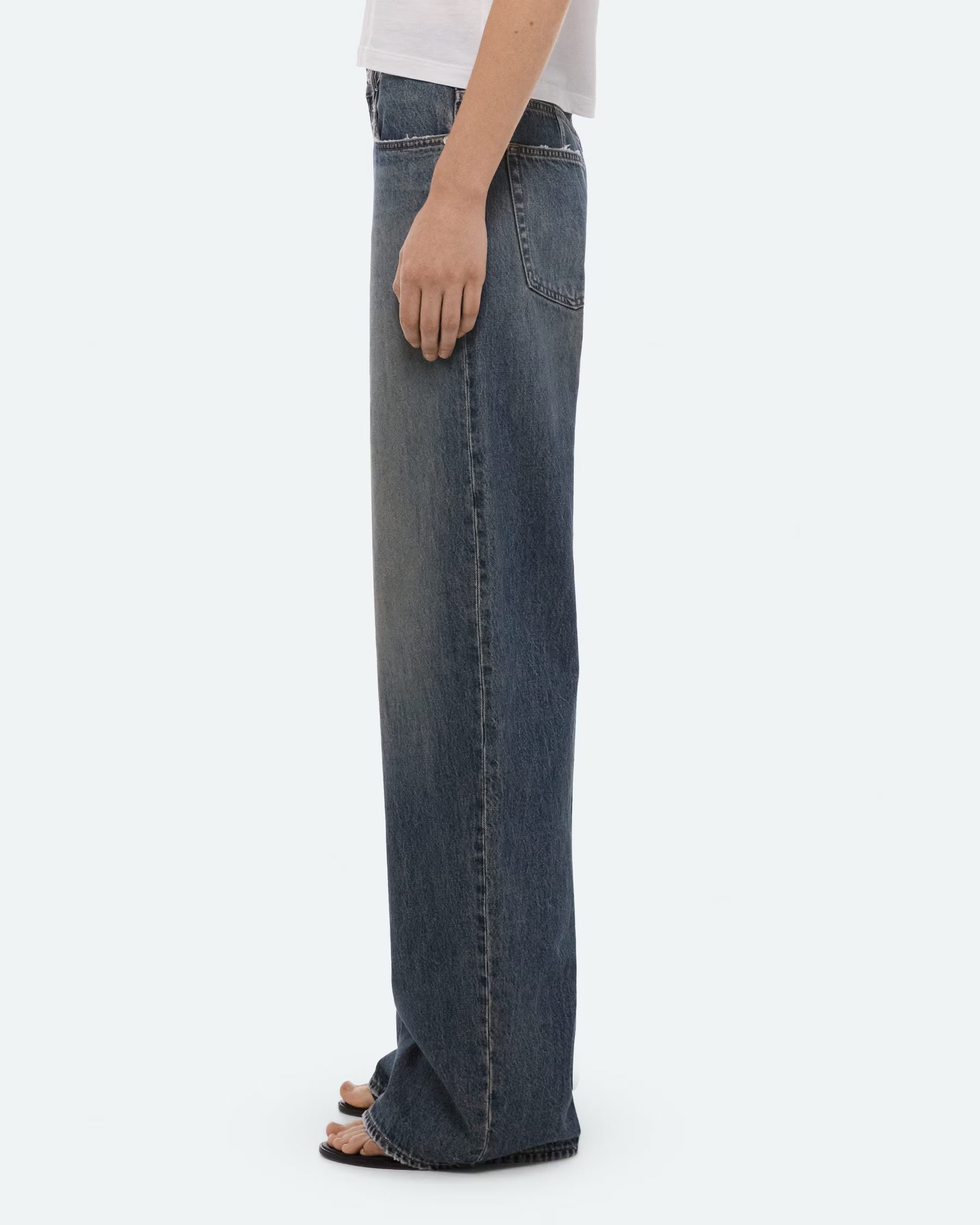 Helmut Lang Destroyed Bootcut Jeans | Tinted Vintage Blue