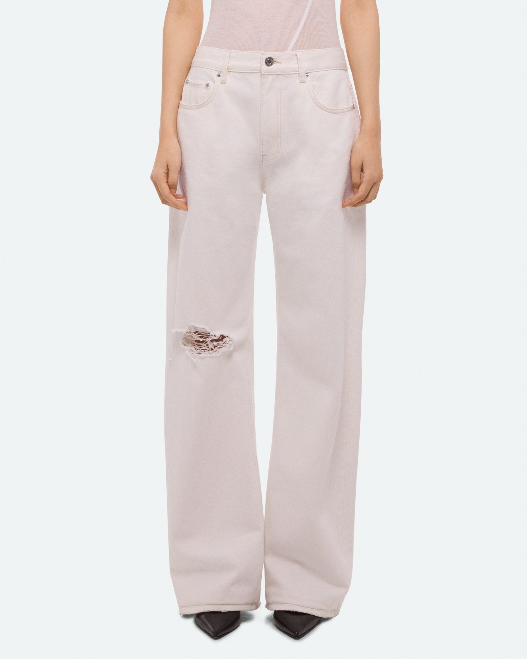 Helmut Lang Relaxed Destroyed Bootcut Jeans | Matte White
