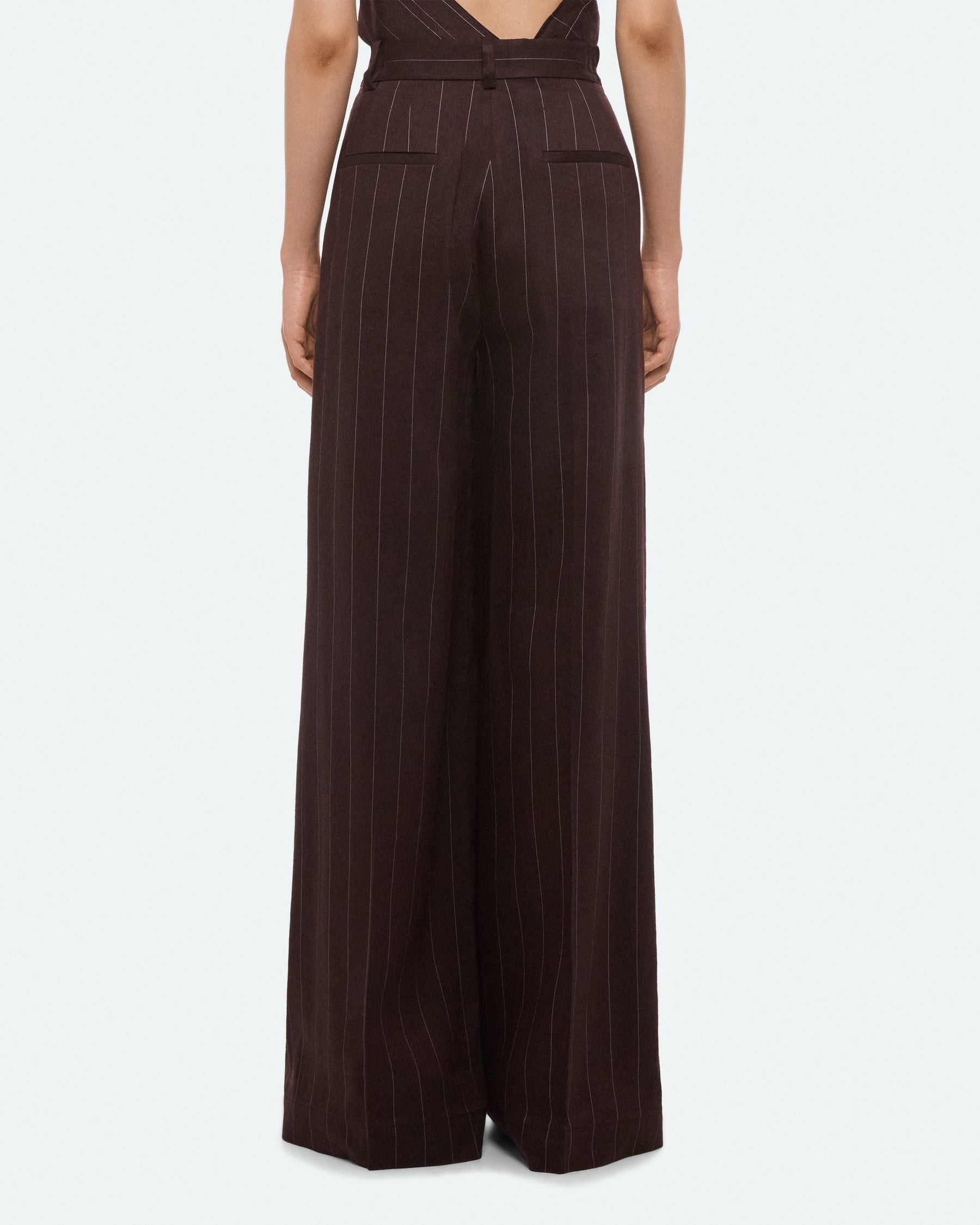 Helmut Lang Double Pleated Wide Trousers | Brown Stripe