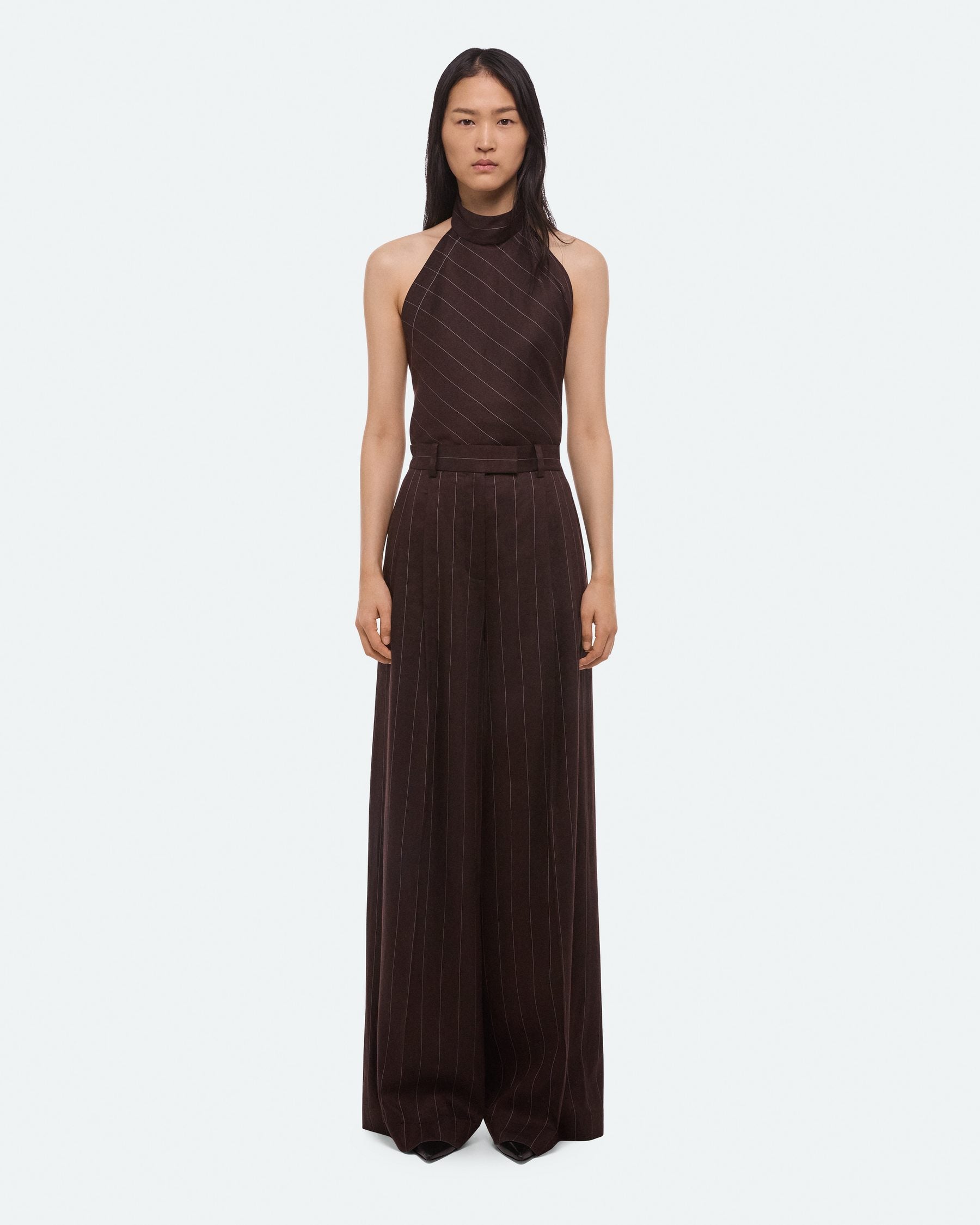 Helmut Lang Double Pleated Wide Trousers | Brown Stripe