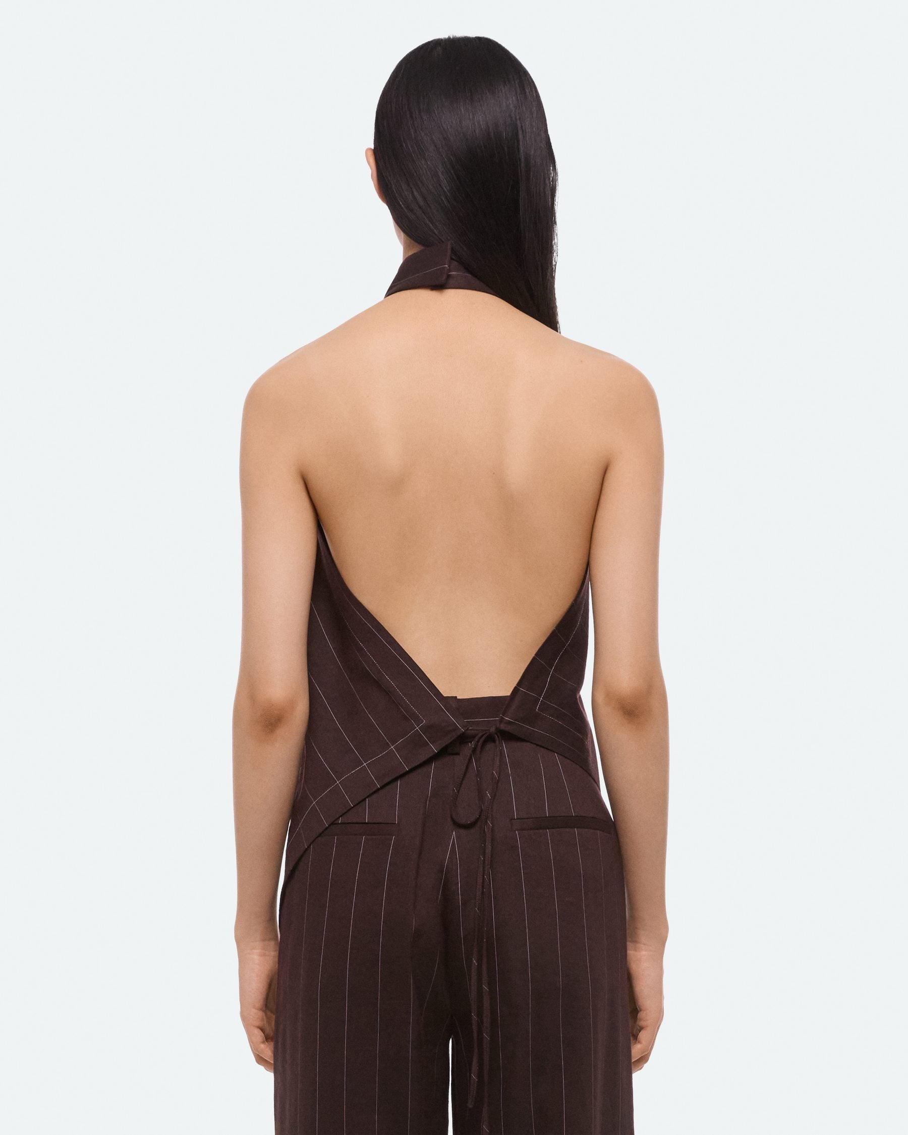 Helmut Lang Halter Scarf Top | Brown Stripe