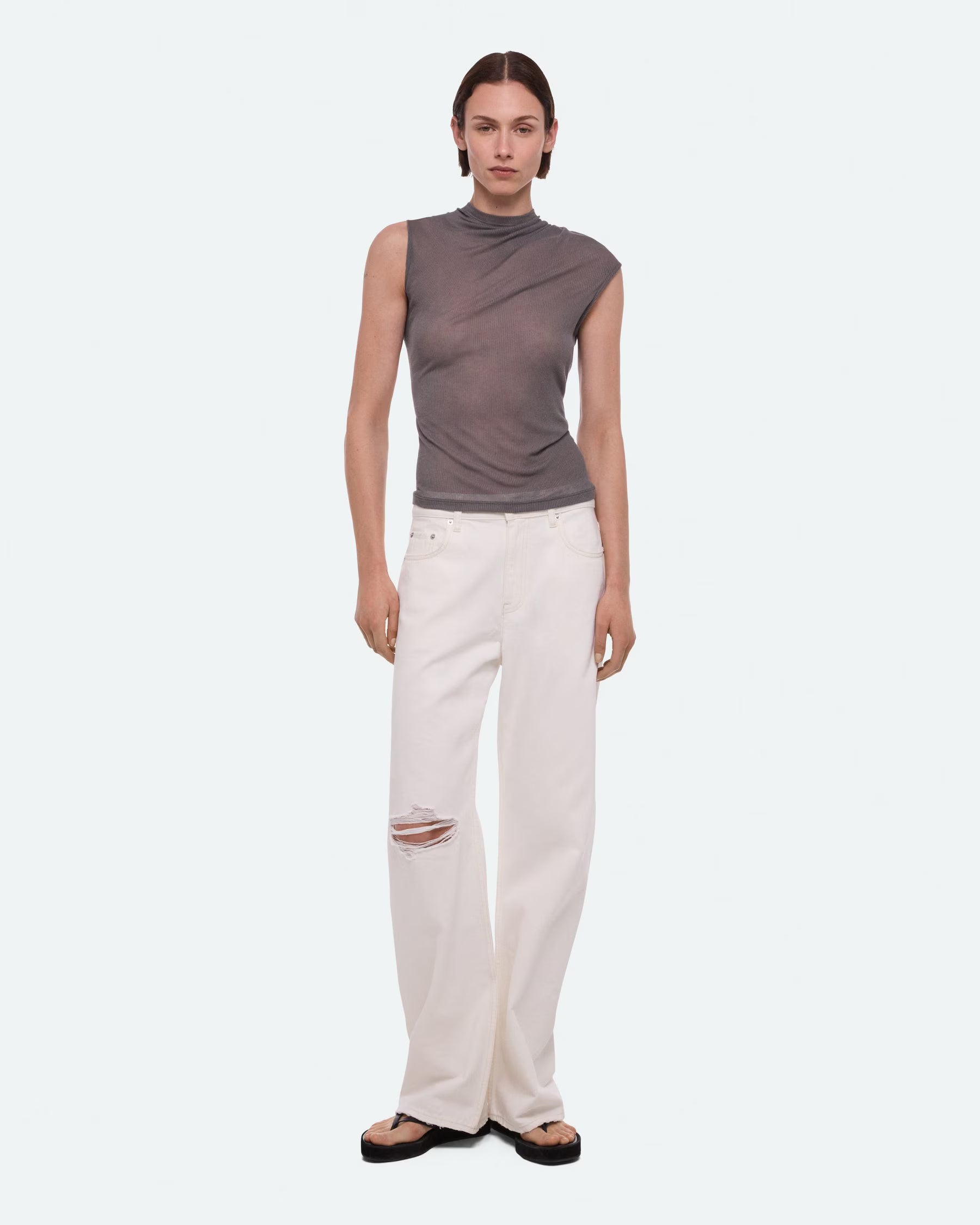 Helmut Lang Sheer Twist Tank Top | Dark Grey