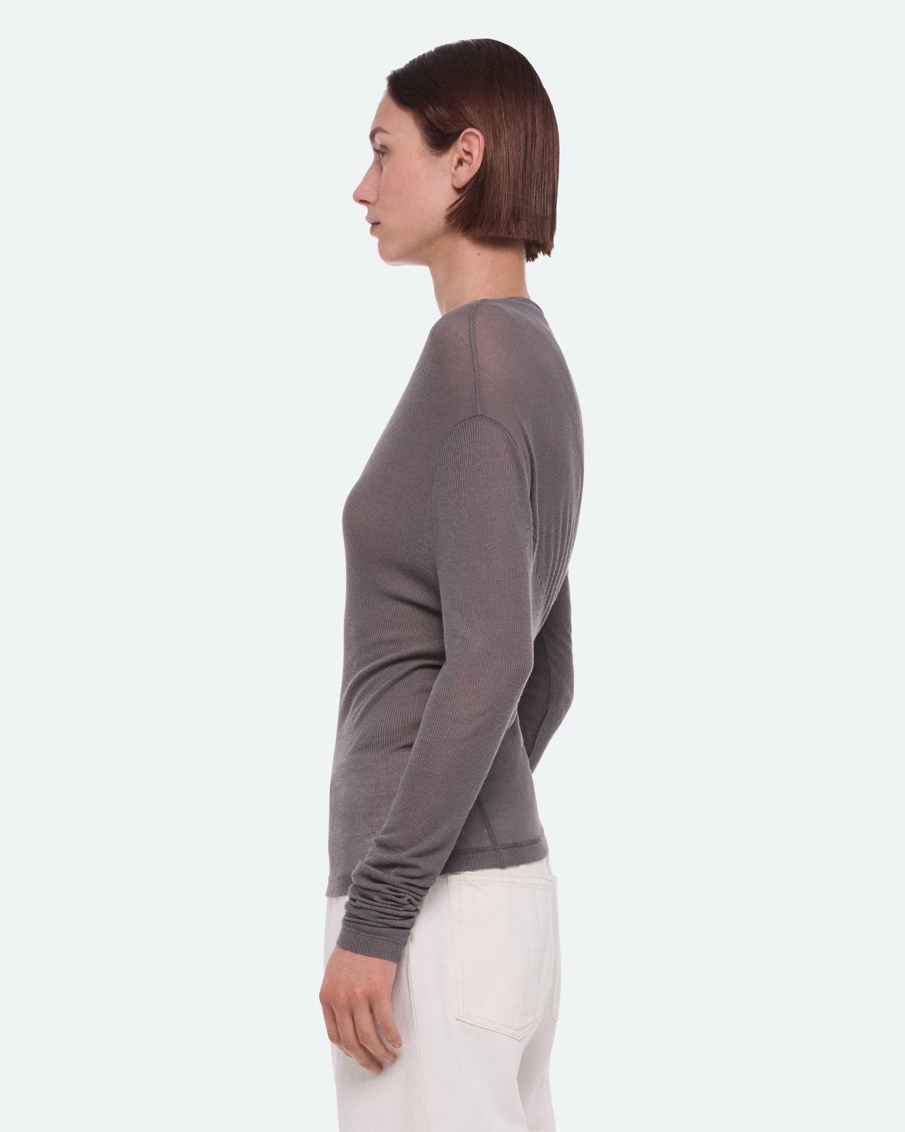 Helmut Lang Sheer Twist Long Sleeve Top | Dark Grey