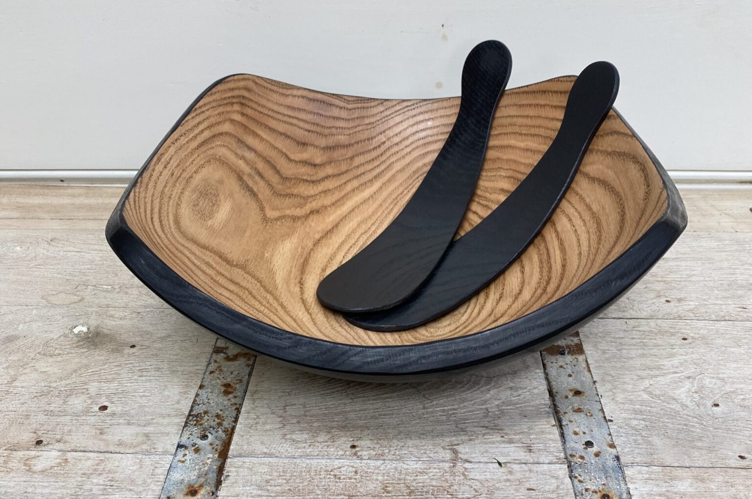 Ebonized Black Wood Salad Servers