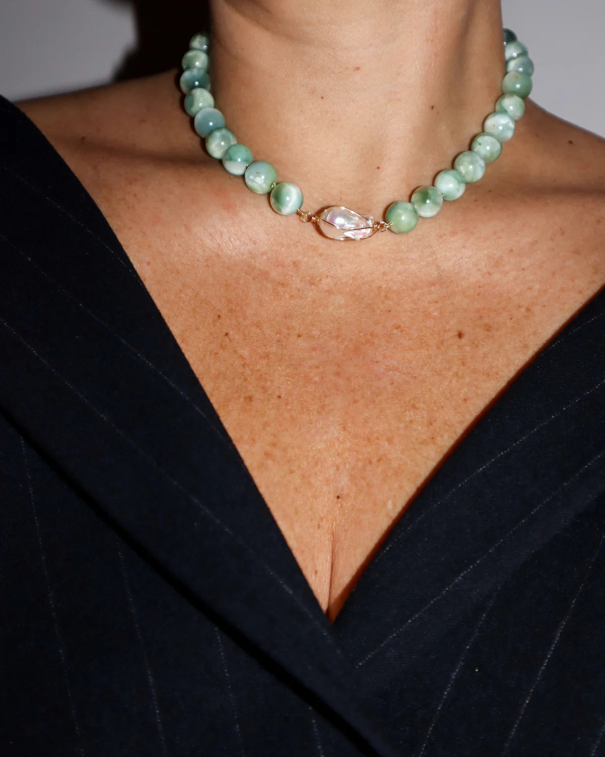 CMD Green Agelite Necklace/ Wrapped Baroque Pearl