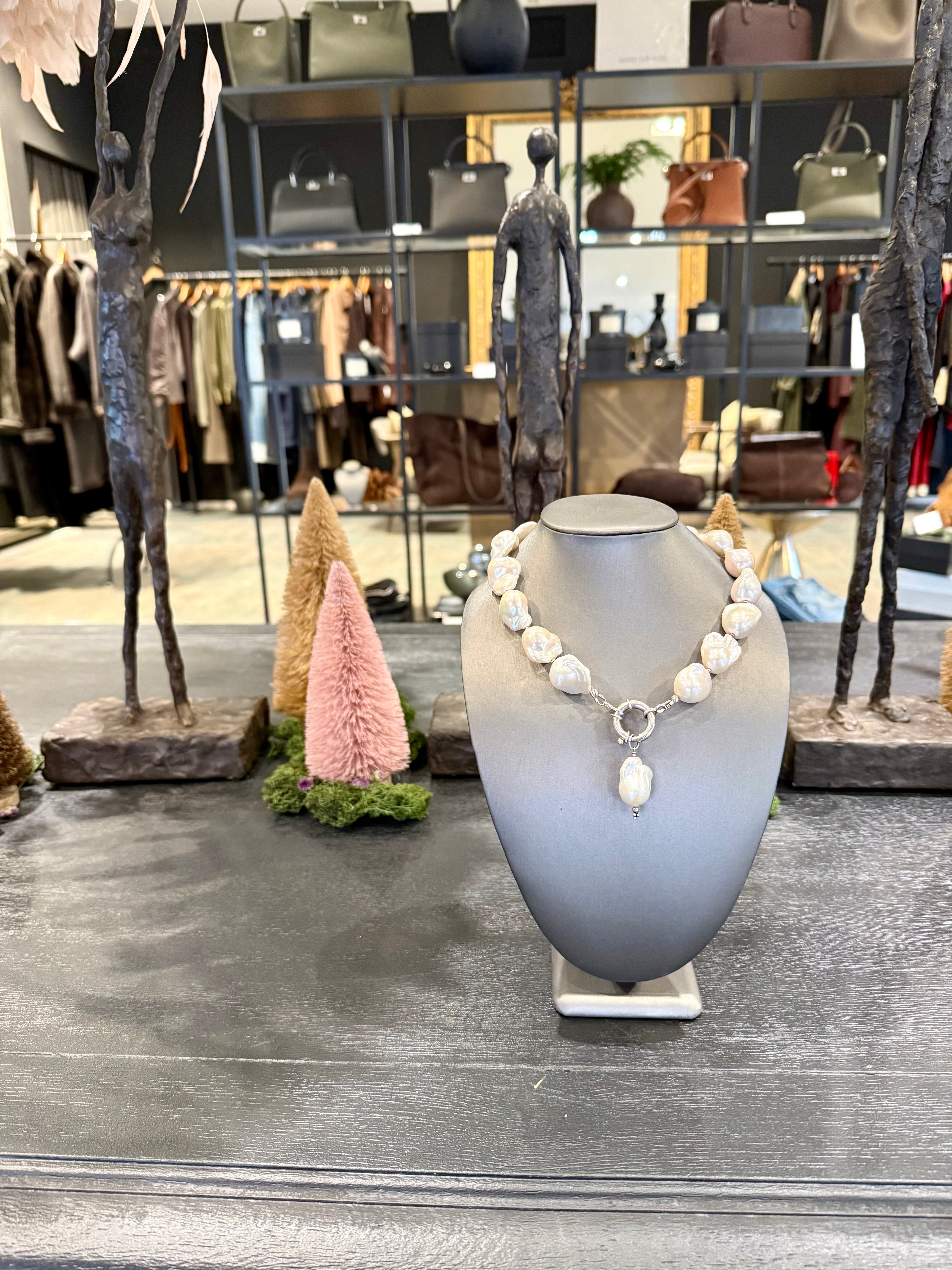 TLO Baroque Pearl Necklace/ Silver Mariner's Clasp