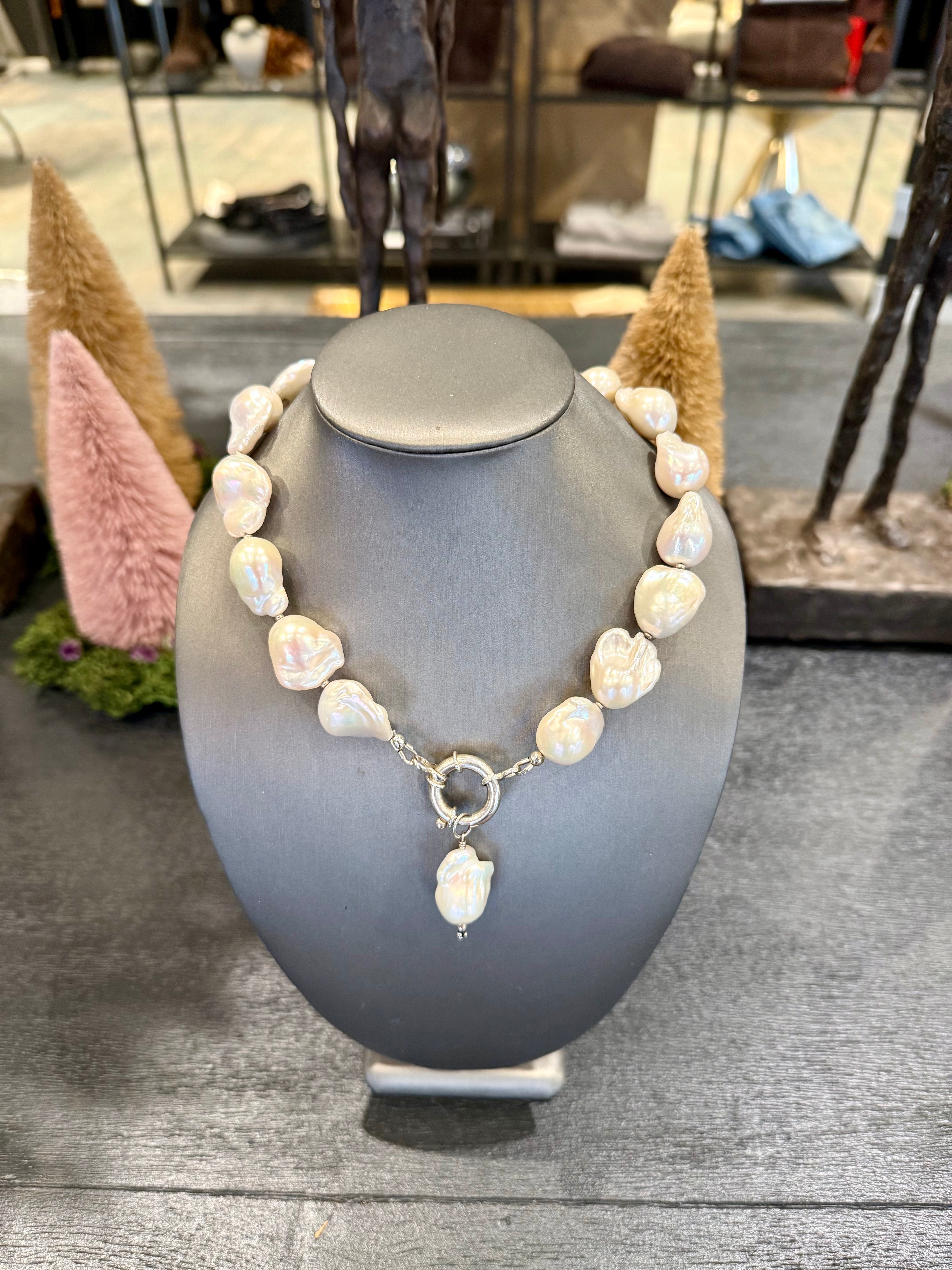 TLO Baroque Pearl Necklace/ Silver Mariner's Clasp